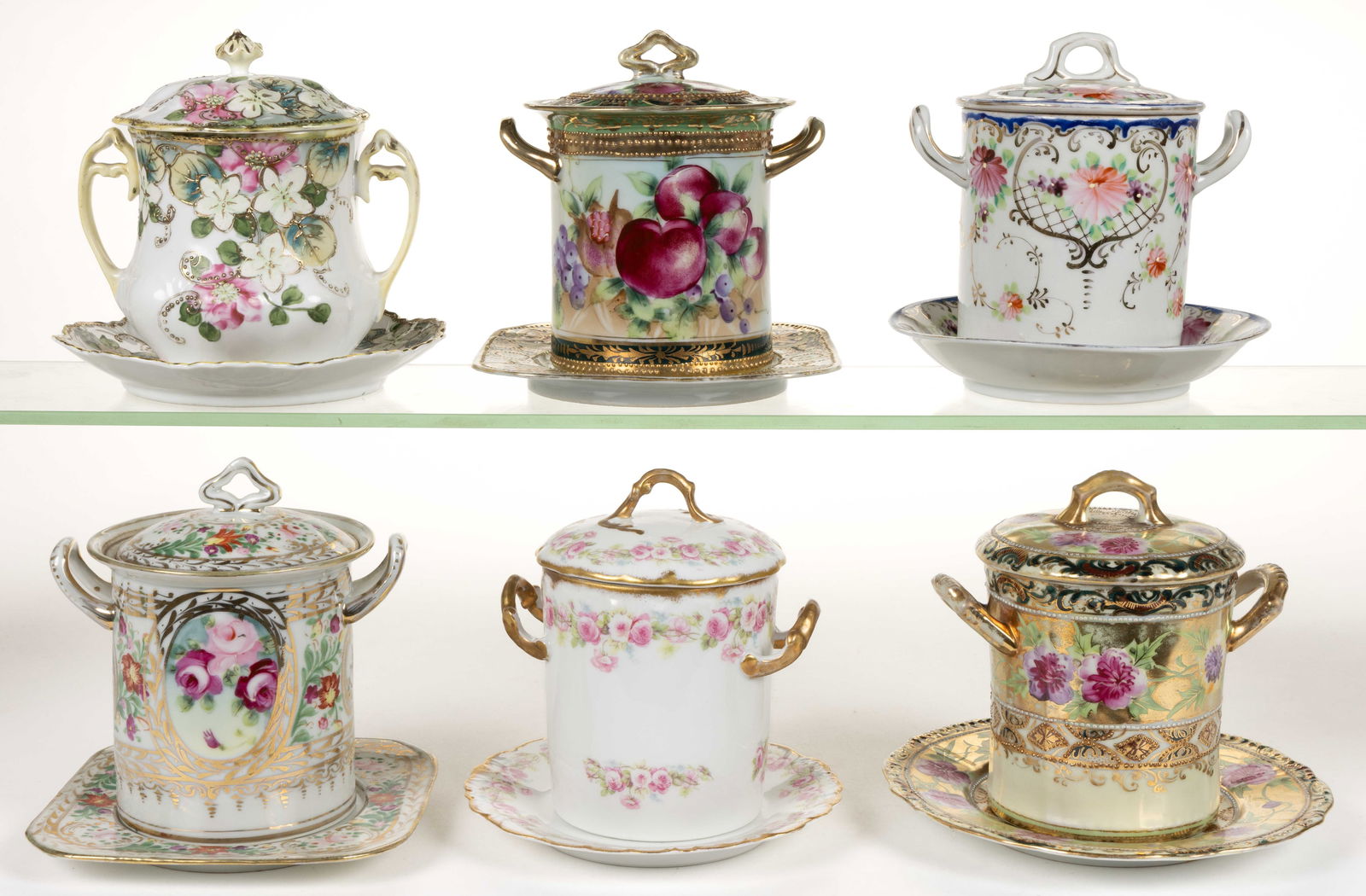 ASSORTED PORCELAIN FLORAL MOTIF CONDENSED MILK SETS, LOT OF SIX (1 of 1)