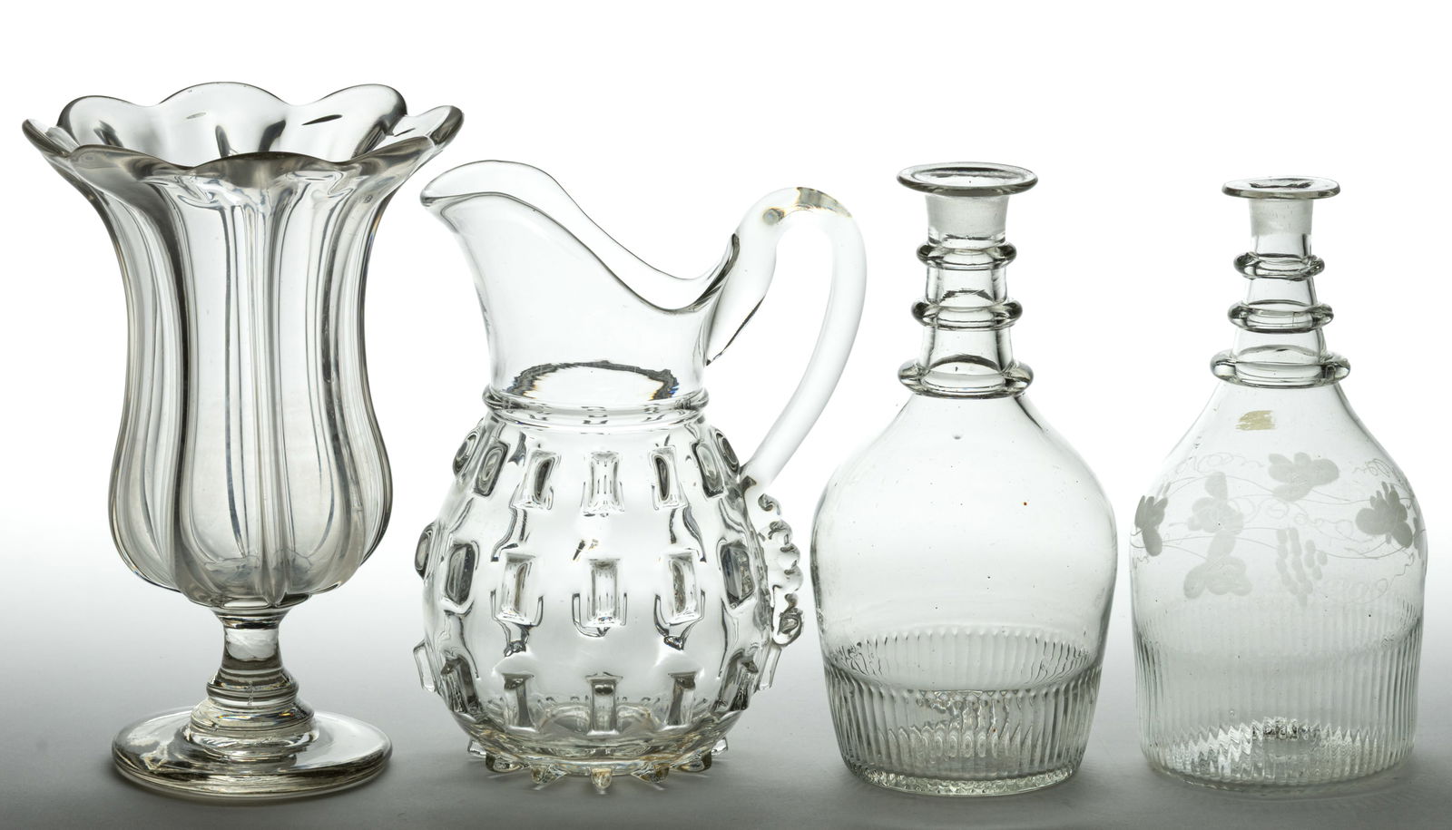 ASSORTED BLOWN AND MOLDED GLASS TABLEWARE, LOT OF FOUR (1 of 1)