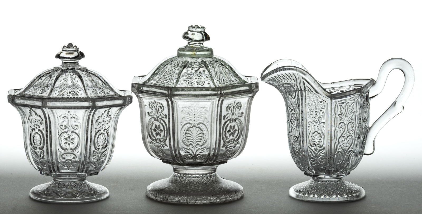 PRESSED LACY CALIFORNIA COVERED SUGARS AND CREAMER, LOT THREE (1 of 1)