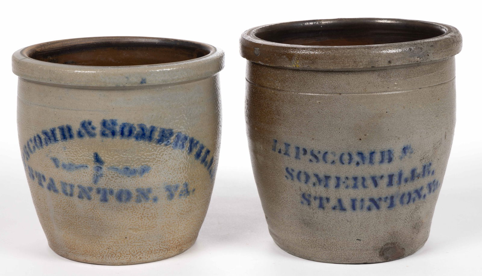 STAUNTON, VIRGINIA MERCHANT'S STENCILED STONEWARE CROCKS, LOT OF TWO (1 of 5)