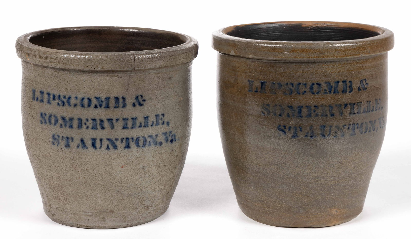 STAUNTON, VIRGINIA MERCHANT'S STENCILED STONEWARE CROCKS, LOT OF TWO (1 of 5)