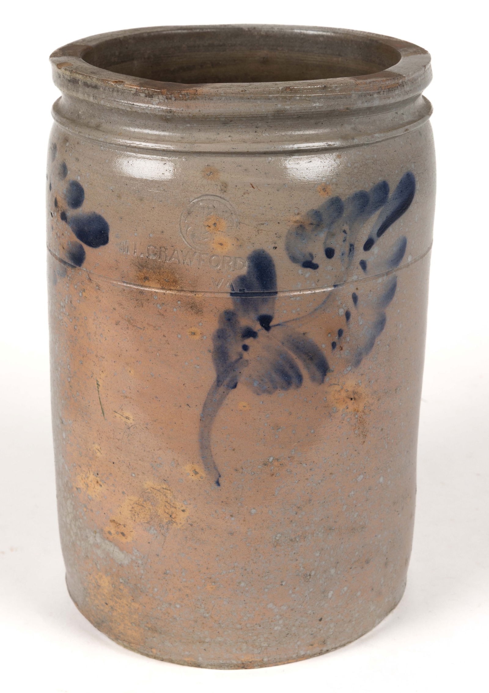 STAMPED "MT. CRAWFORD VA.", SHENANDOAH VALLEY OF VIRGINIA DECORATED STONEWARE JAR (1 of 5)