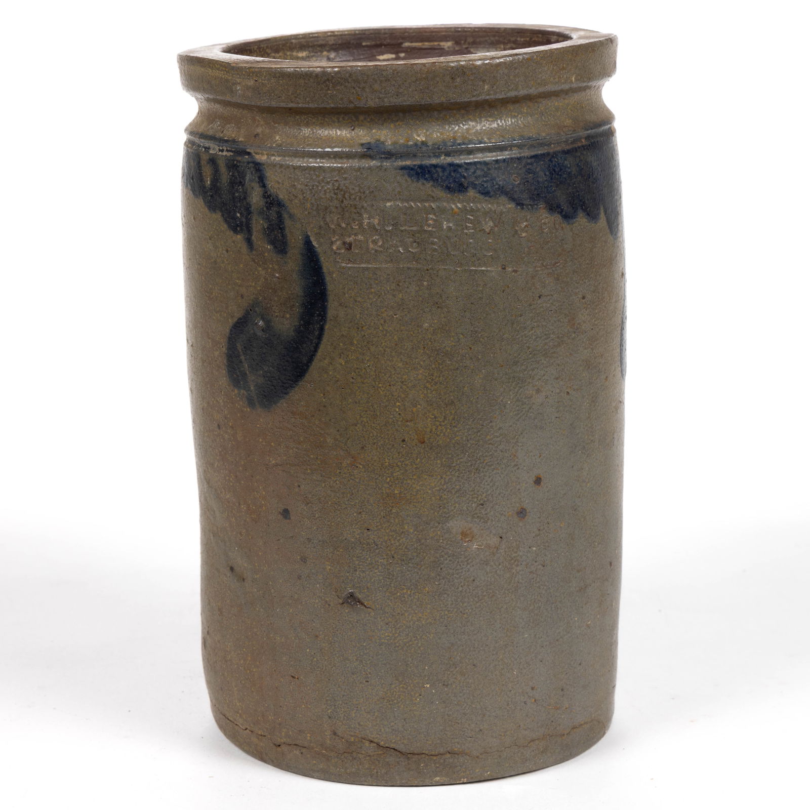 STAMPED "W.H. LEHEW & CO. / STRASBURG, VA", SHENANDOAH VALLEY OF VIRGINIA DECORATED STONEWARE JAR (1 of 5)