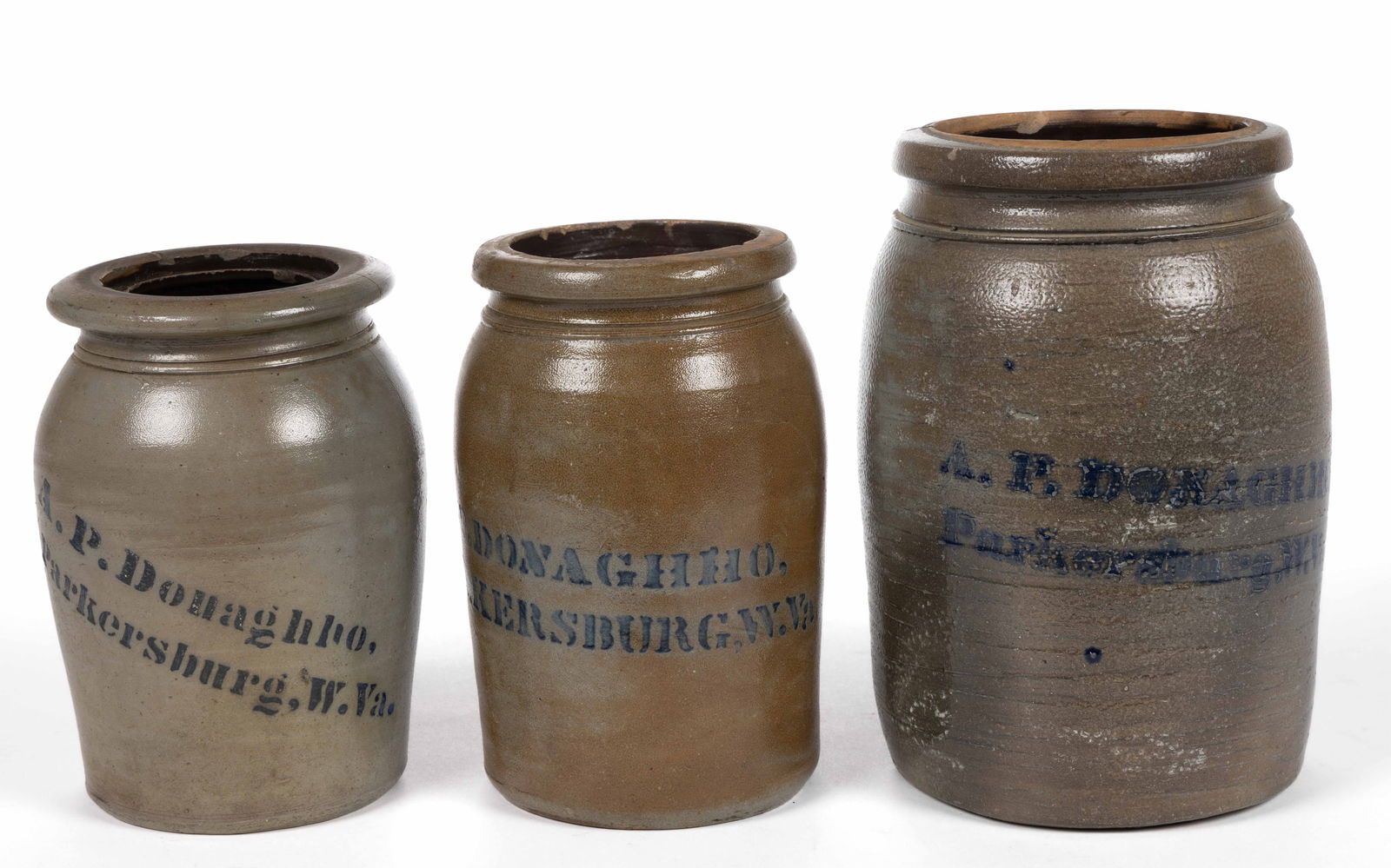 WEST VIRGINIA STENCILED STONEWARE JARS, LOT OF THREE (1 of 5)