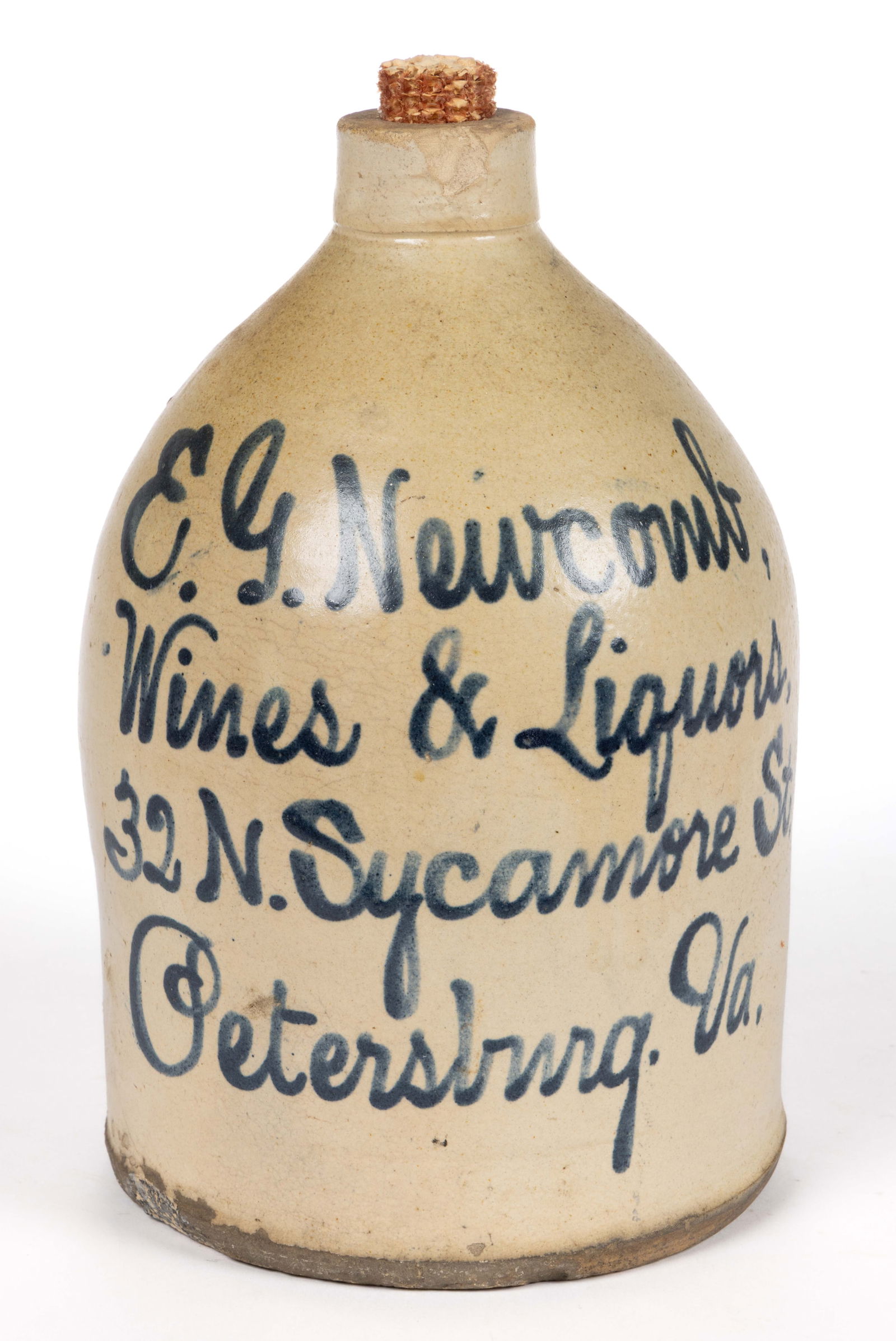 PETERSBURG, VIRGINIA LIQUOR MERCHANT'S SCRIPT STONEWARE JUG (1 of 5)