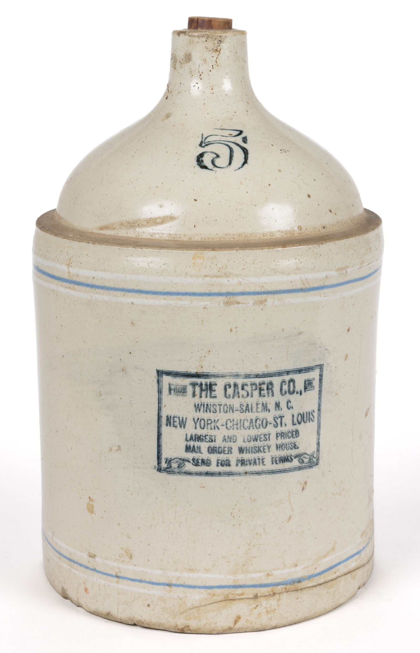 WINSTON-SALEM, NORTH CAROLINA WHISKEY MERCHANT'S STONEWARE LARGE ADVERTISING JUG (1 of 5)