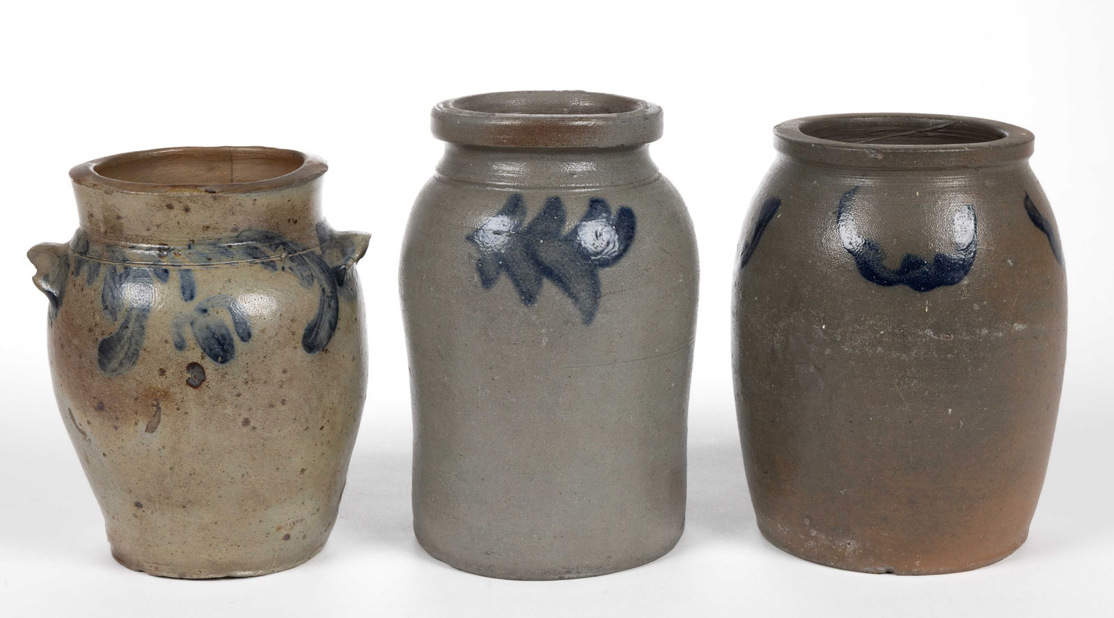 MID-ATLANTIC DECORATED STONEWARE JARS, LOT OF THREE (1 of 5)