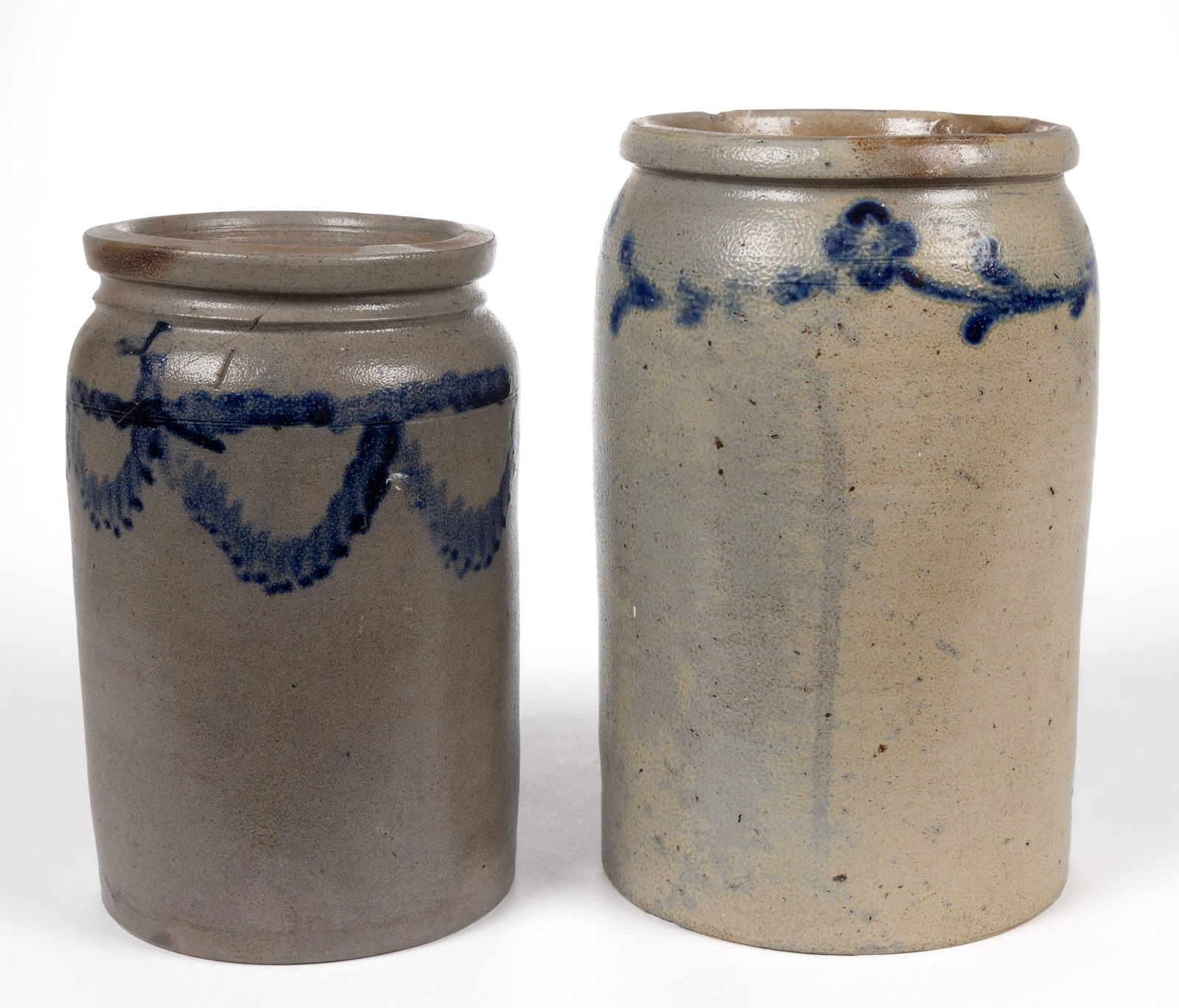 MID-ATLANTIC DECORATED STONEWARE JARS, LOT OF TWO (1 of 5)