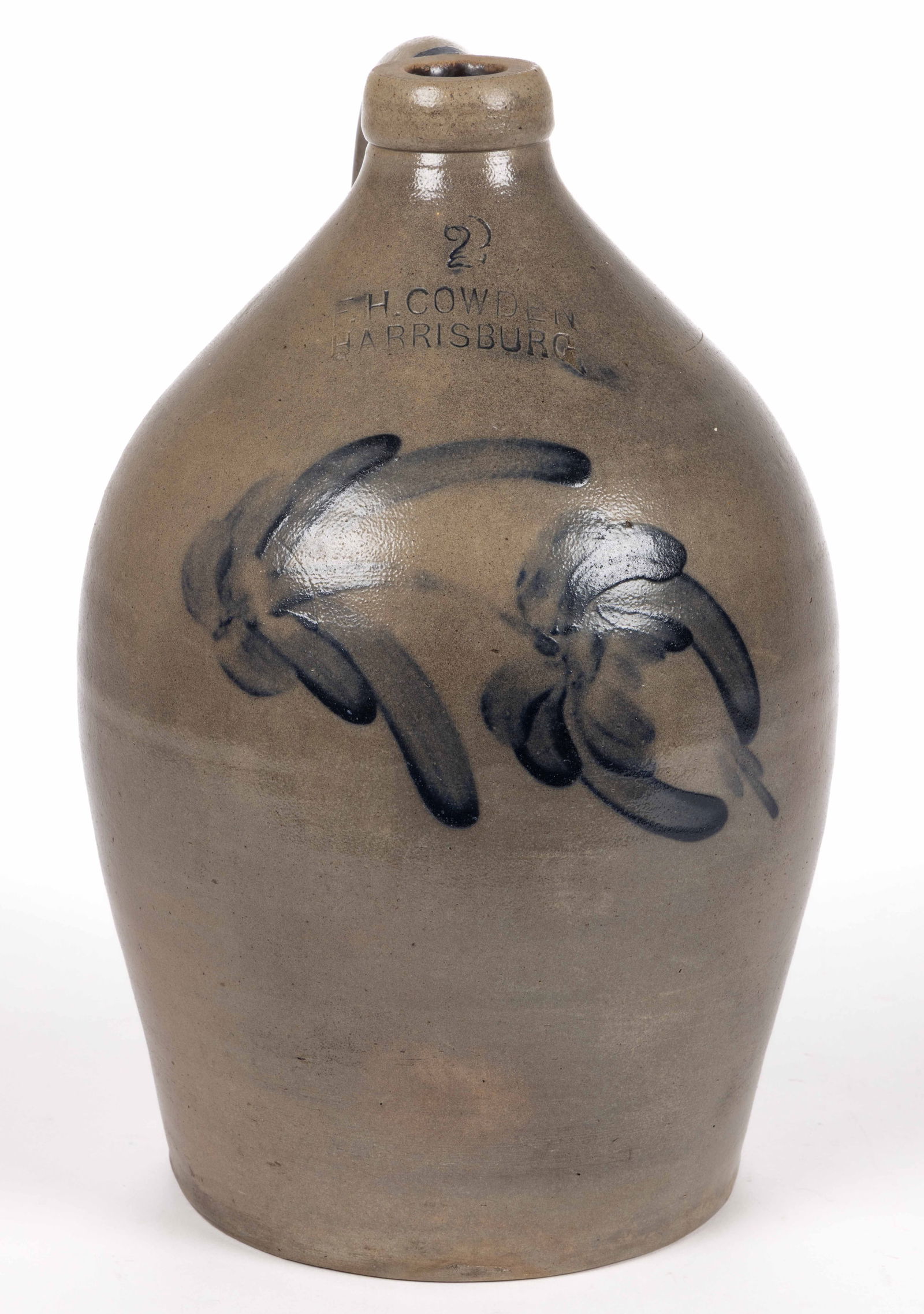 STAMPED "F.H. COWDEN / HARRISBURG", PENNSYLVANIA DECORATED STONEWARE JUG (1 of 5)