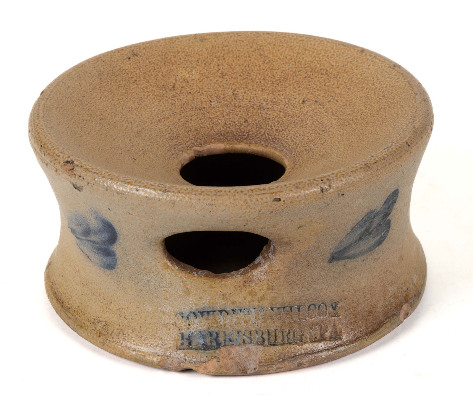 STAMPED "COWDEN & WILCOX. / HARRISBURG. PA", PENNSYLVANIA DECORATED STONEWARE SPITTOON (1 of 5)