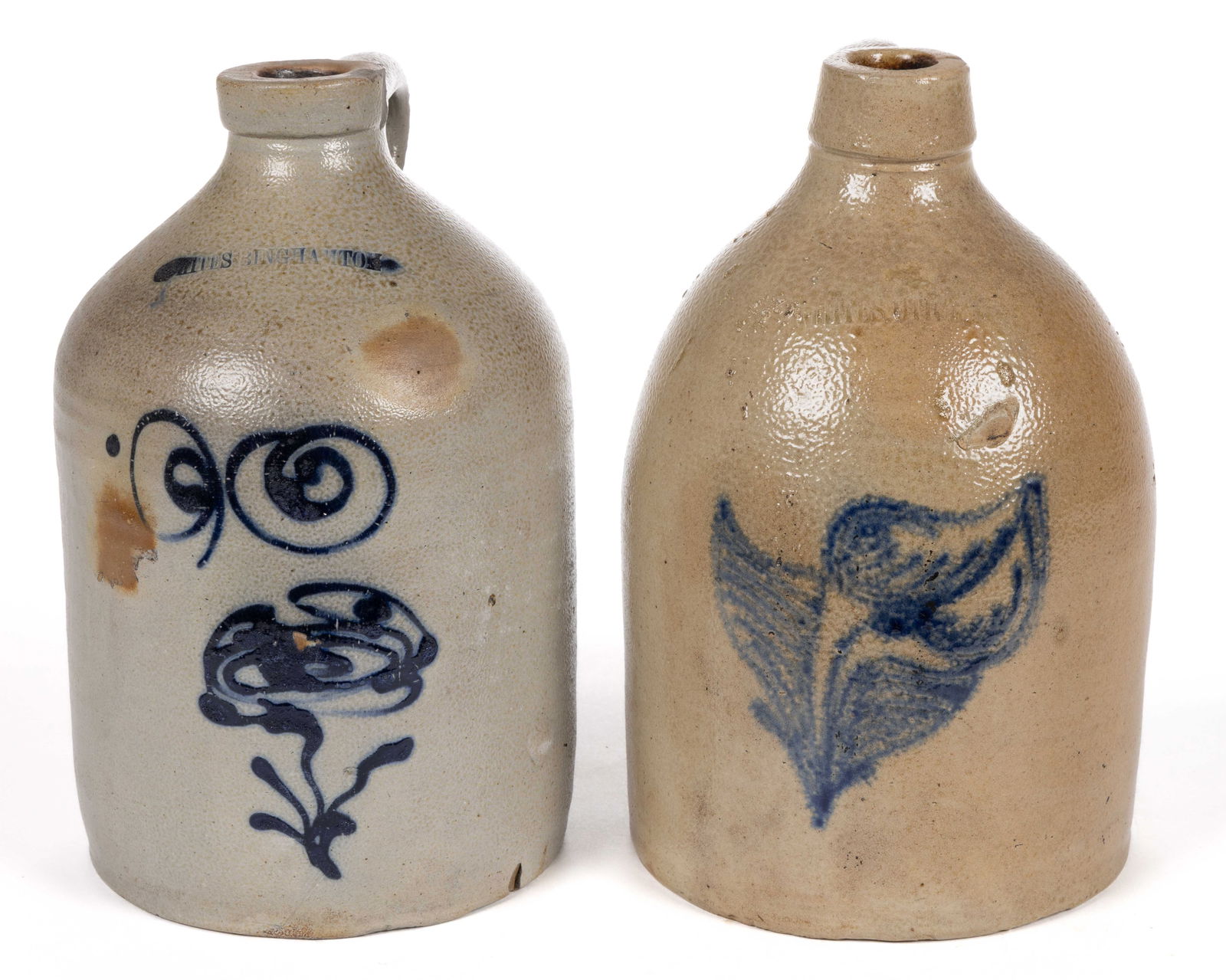 STAMPED "WHITES" NEW YORK DECORATED STONEWARE JUGS, LOT OF TWO (1 of 5)