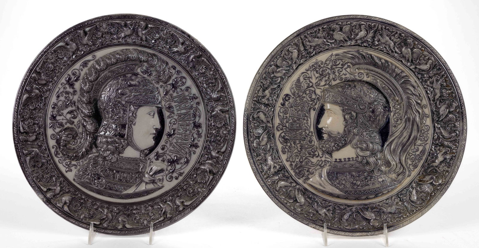 GERMAN PETER DUMLER (1860-1907) STONEWARE PAIR OF PLAQUES (1 of 2)