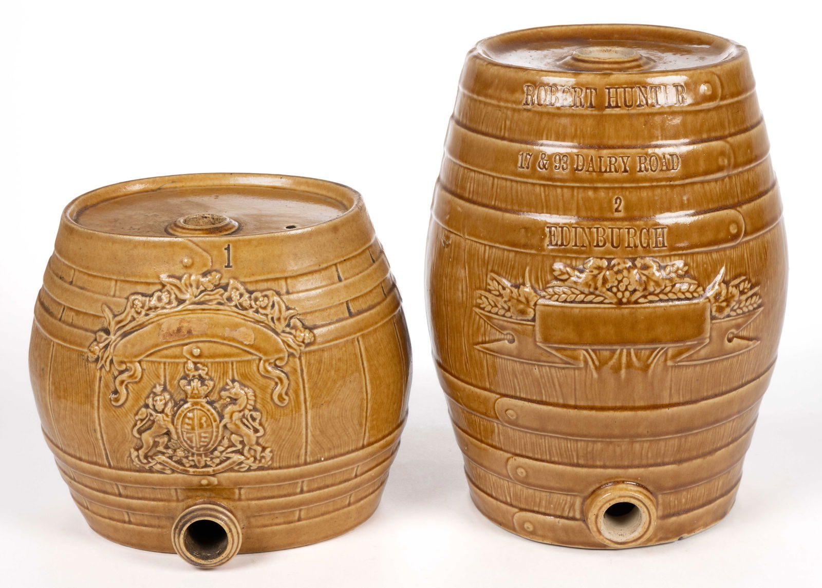 SCOTTISH STONEWARE WHISKEY / SPIRIT DISPENSERS, LOT OF TWO (1 of 5)