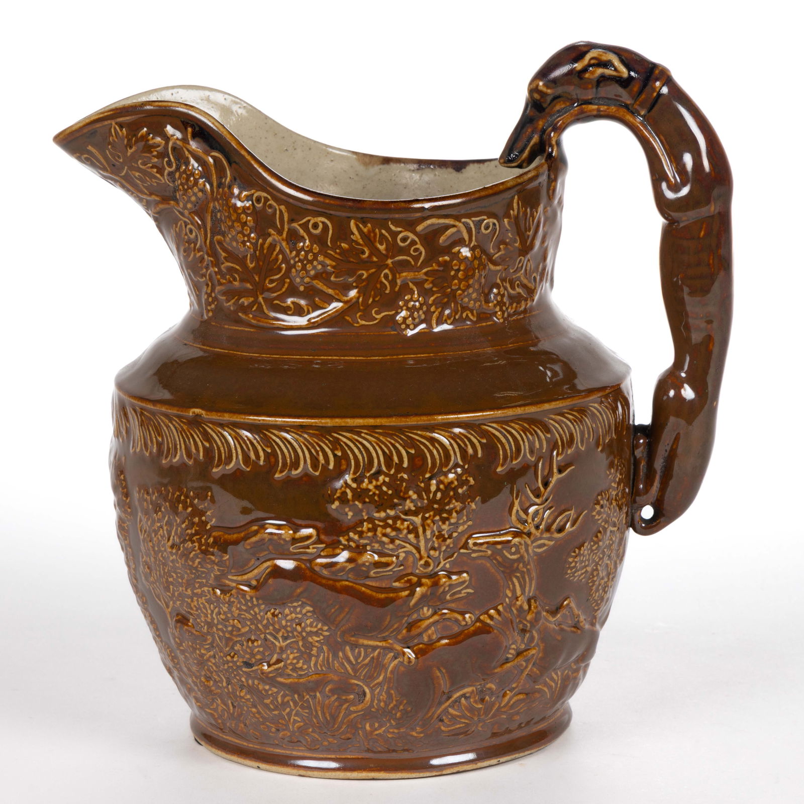 STAMPED "AMERICAN / POTTERY CO. / JERSEY CITY, N.J." ROCKINGHAM GLAZE POTTERY PITCHER (1 of 5)