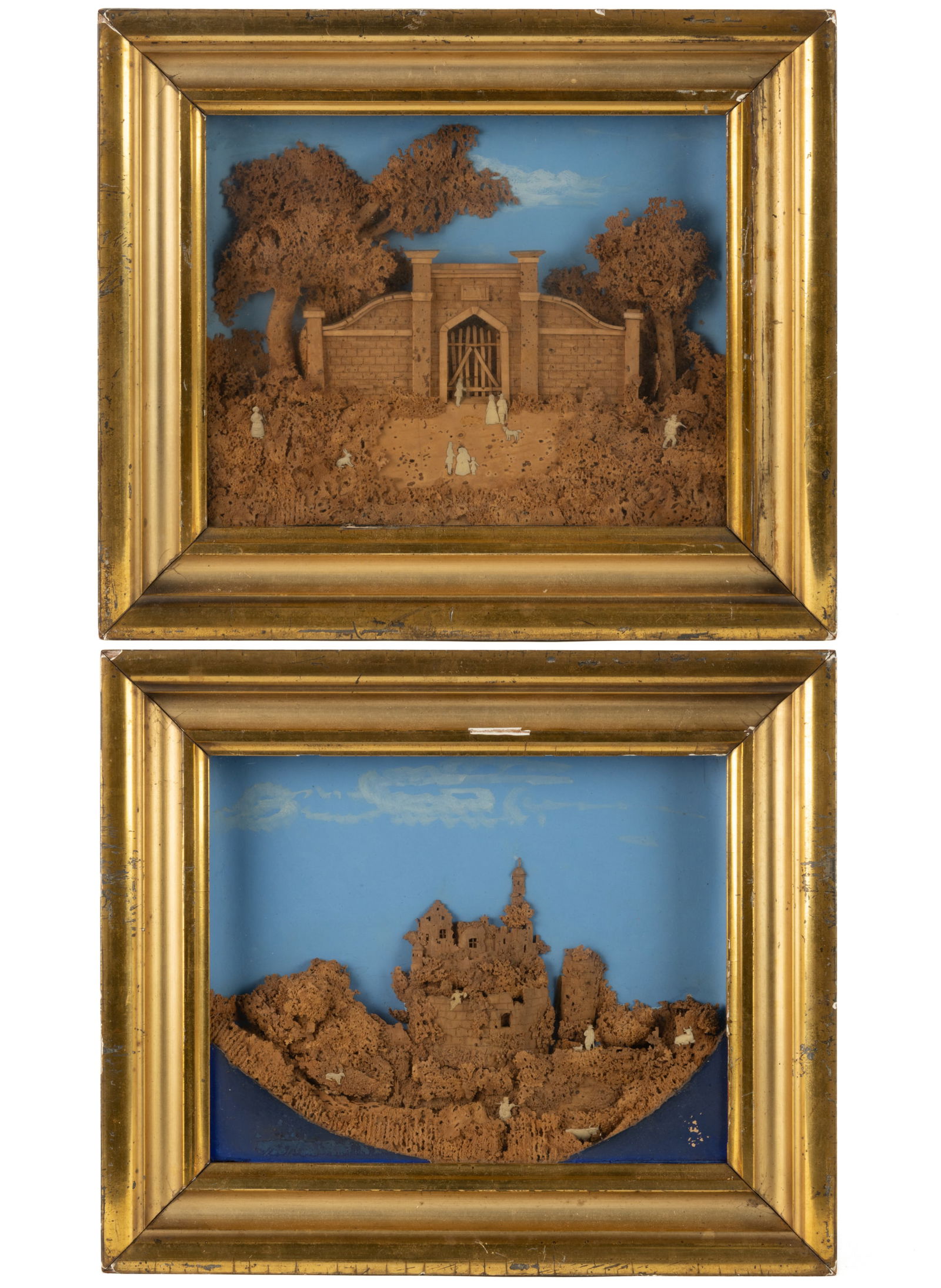 PAIR OF FOLK ART CORK DIORAMAS (1 of 5)