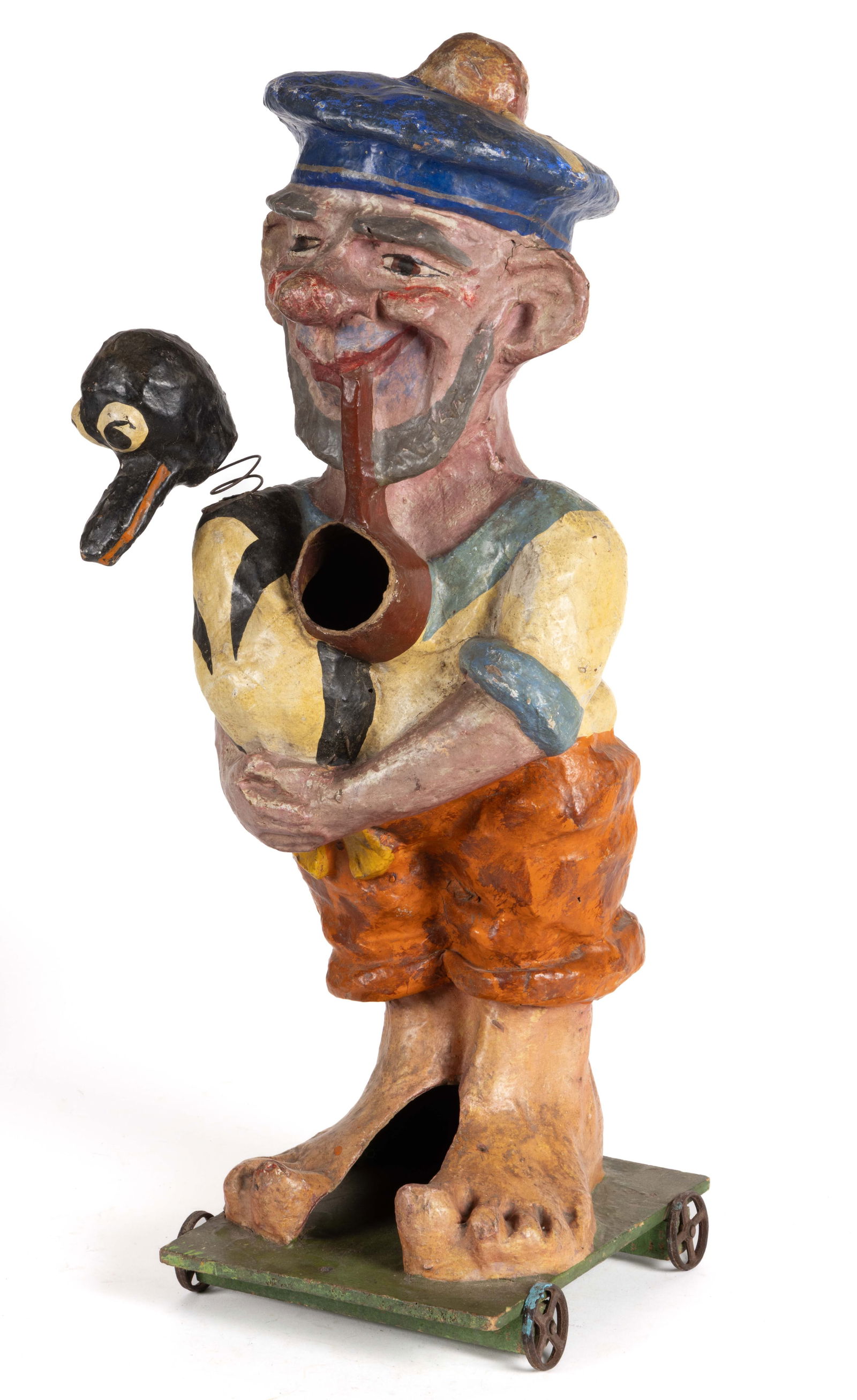 FOLK ART PAPIER-MACHE FIGURAL SAILOR CARNIVAL / CIRCUS BALL-TOSS GAME / PULL-TOY (1 of 4)