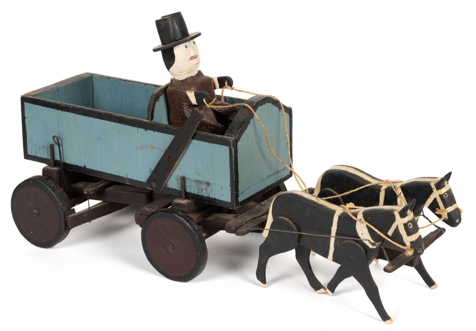 AMERICAN FOLK ART CARVED AND PAINTED WOODEN HORSE-DRAWN CART TOY / FIGURE (1 of 3)