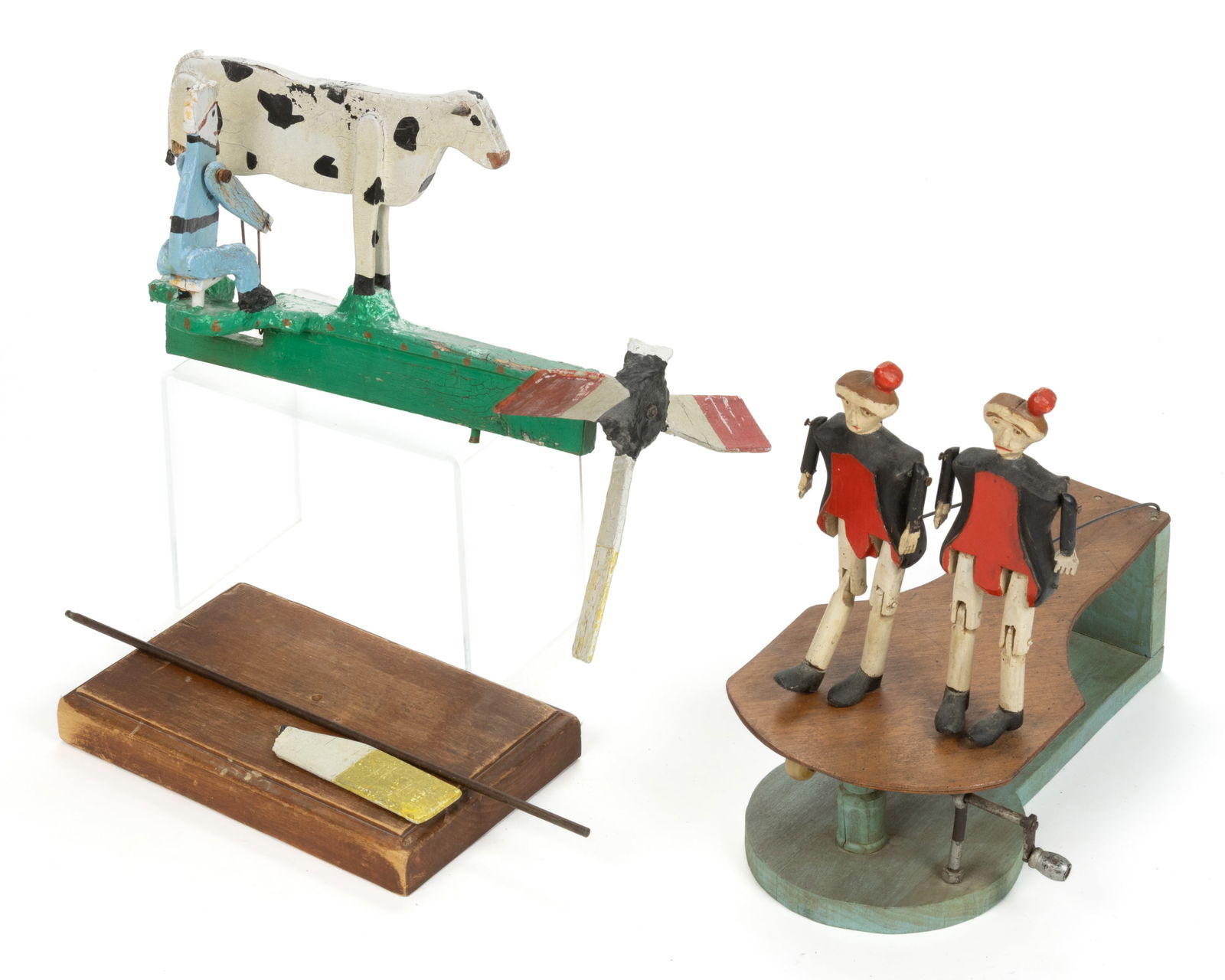 AMERICAN FOLK ART CARVED AND PAINTED WHIRLIGIG / JIG DANCERS, LOT OF TWO (1 of 2)