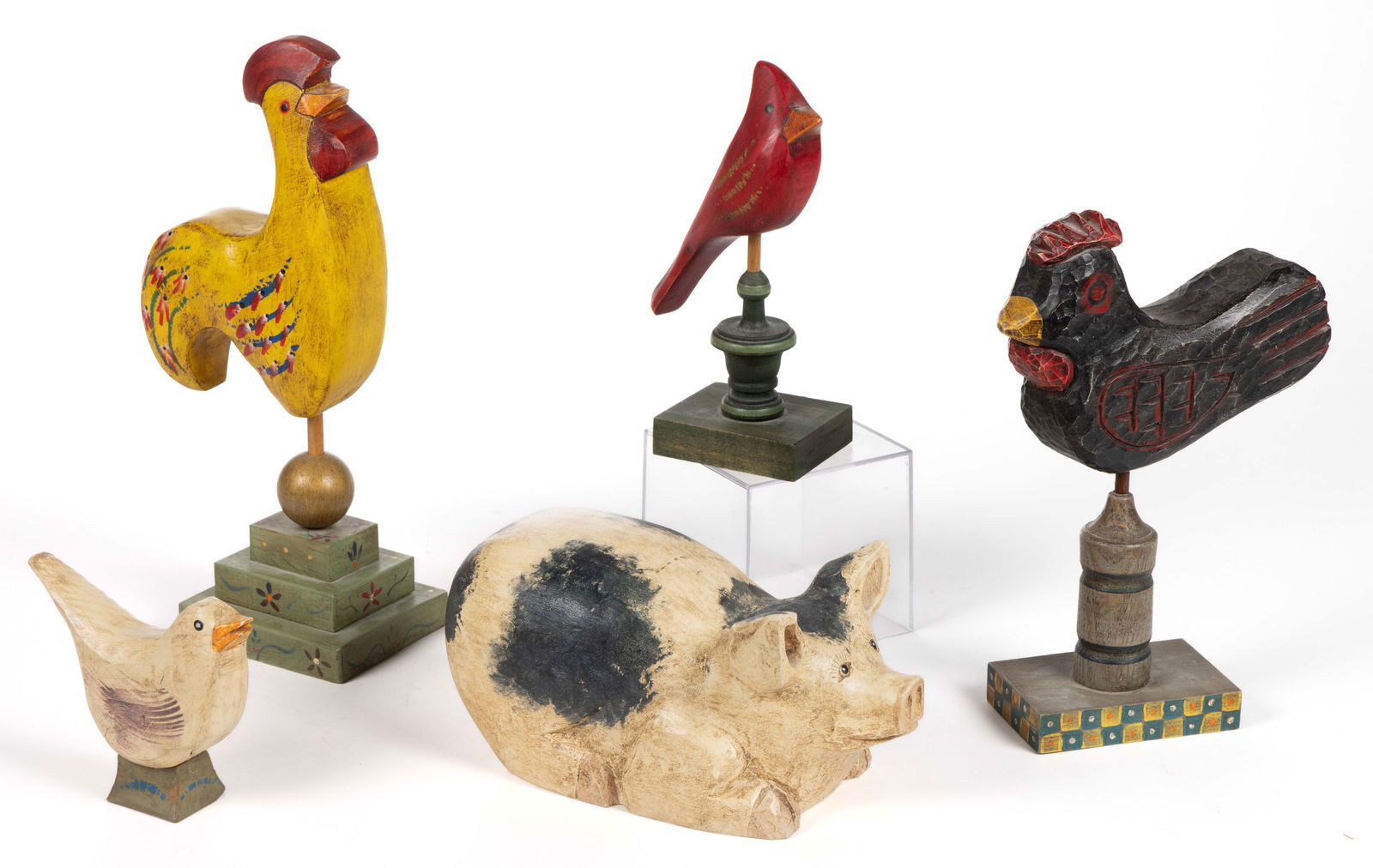 JON MARKS (PENNSYLVANIA, B. 1940) FOLK ART CARVED AND PAINTED FIGURES, LOT OF FIVE (1 of 3)