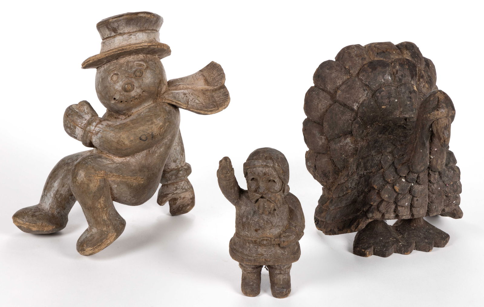 FOLK ART CARVED WOODEN TAKAAN CHRISTMAS AND THANKSGIVING PAPIER-MACHE MOLDS, LOT OF THREE (1 of 3)