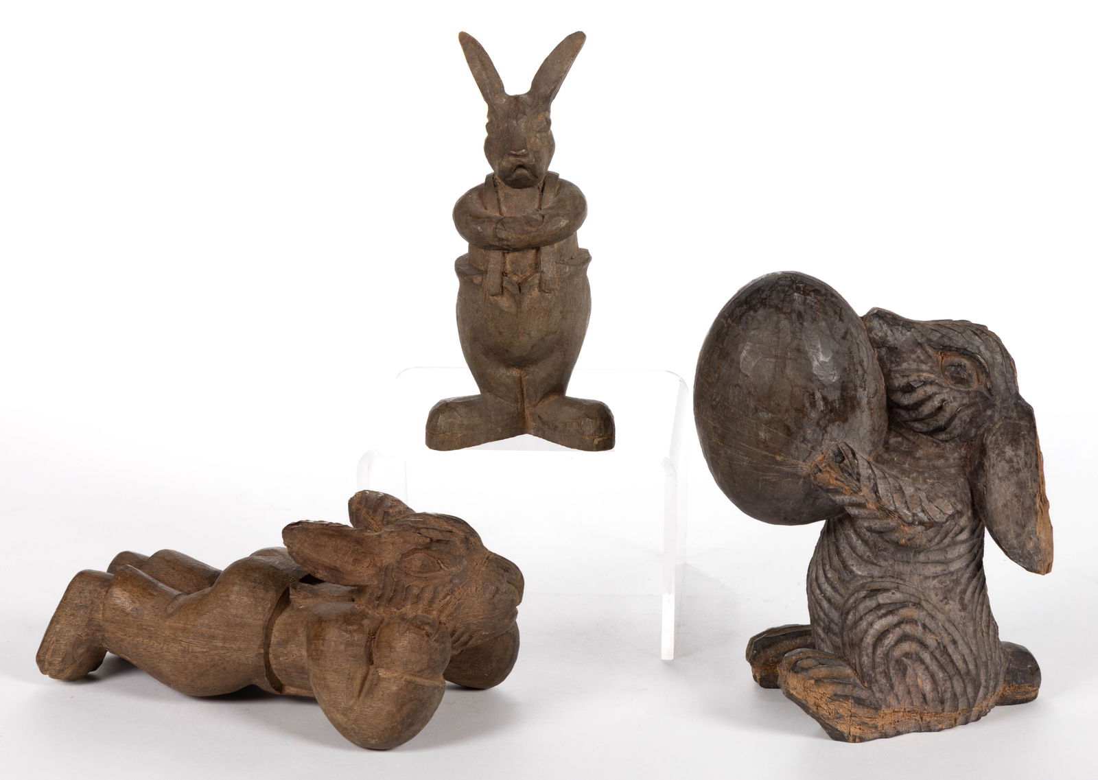 FOLK ART CARVED WOODEN TAKAAN EASTER PAPIER-MACHE MOLDS, LOT OF THREE (1 of 3)