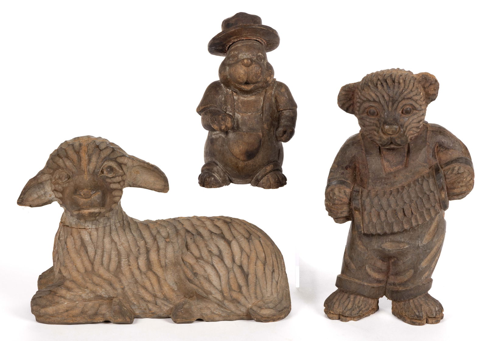 FOLK ART CARVED WOODEN TAKAAN ANIMAL PAPIER-MACHE MOLDS, LOT OF THREE (1 of 4)