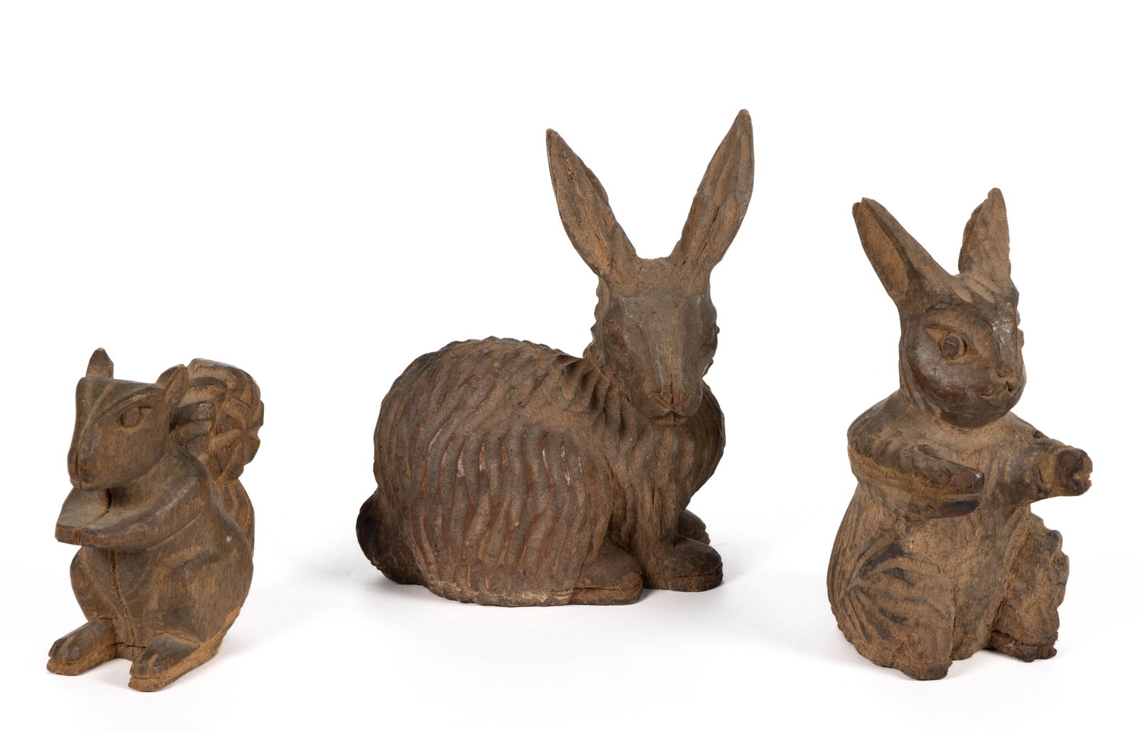 FOLK ART CARVED WOODEN TAKAAN ANIMAL PAPIER-MACHE MOLDS, LOT OF THREE (1 of 3)