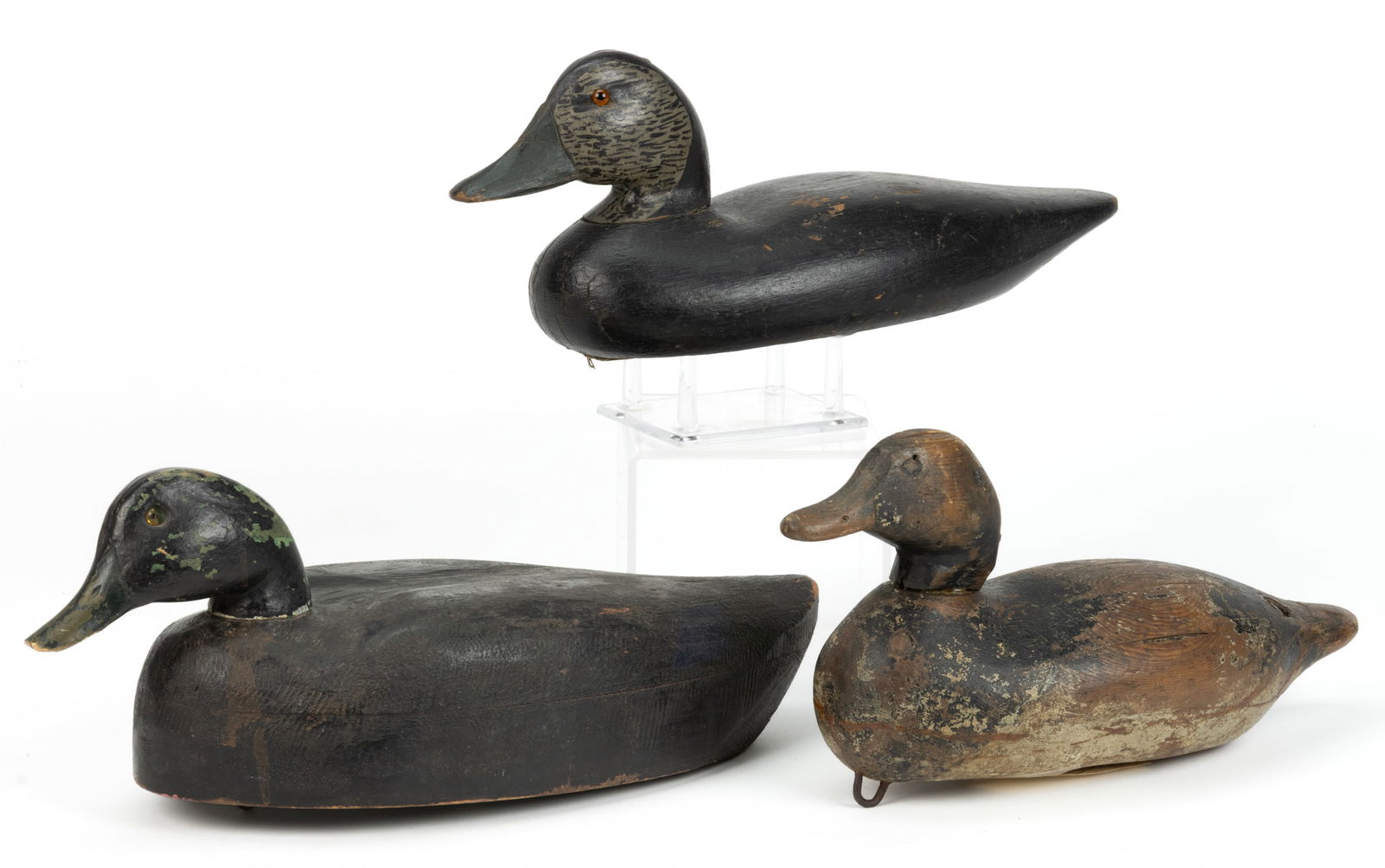 AMERICAN FOLK ART CARVED AND PAINTED DUCK DECOYS, LOT OF THREE (1 of 4)