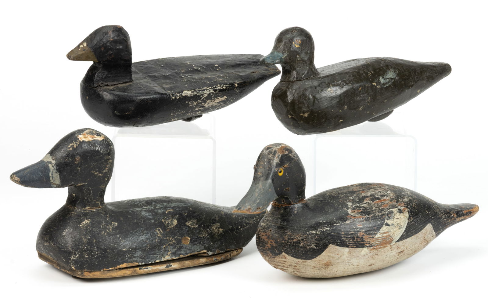 AMERICAN FOLK ART CARVED AND PAINTED DUCK DECOYS, LOT OF FOUR (1 of 4)