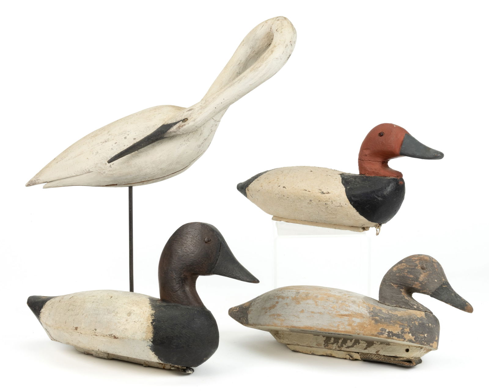 AMERICAN FOLK ART CARVED AND PAINTED DUCK DECOYS, LOT OF THREE (1 of 4)