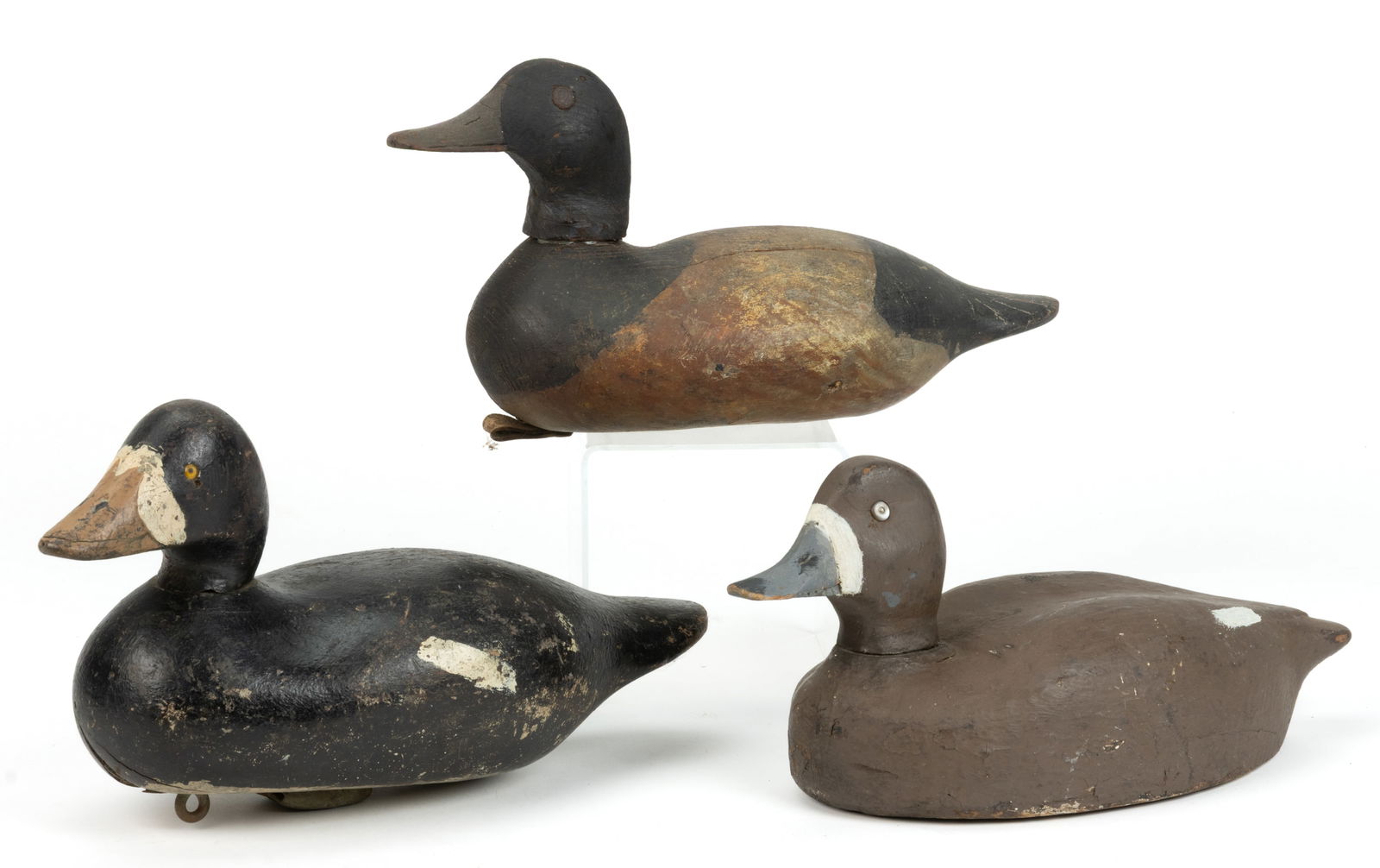 AMERICAN FOLK ART CARVED AND PAINTED DUCK DECOYS, LOT OF THREE (1 of 4)