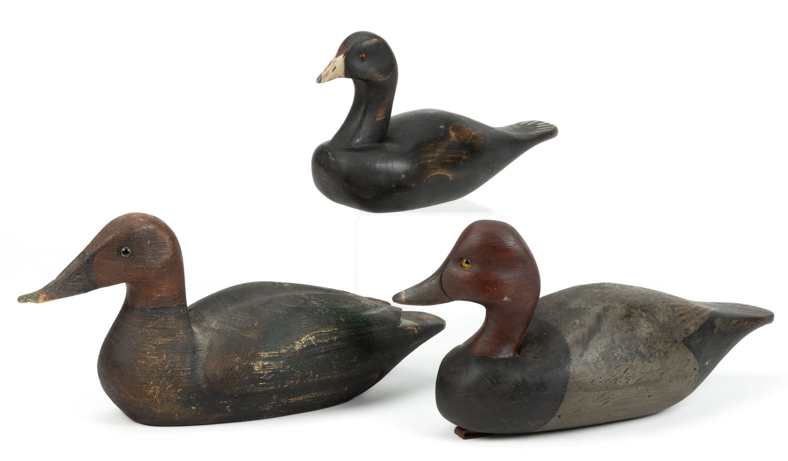 AMERICAN FOLK ART CARVED AND PAINTED DUCK DECOYS, LOT OF THREE (1 of 4)