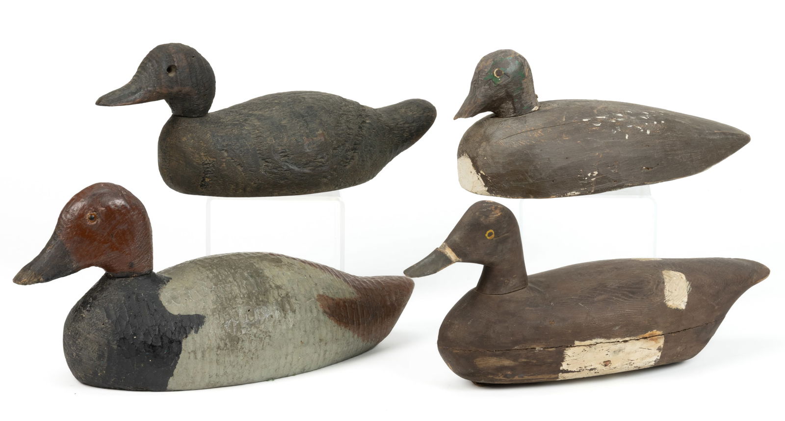 AMERICAN FOLK ART CARVED AND PAINTED DUCK DECOYS, LOT OF FOUR (1 of 4)