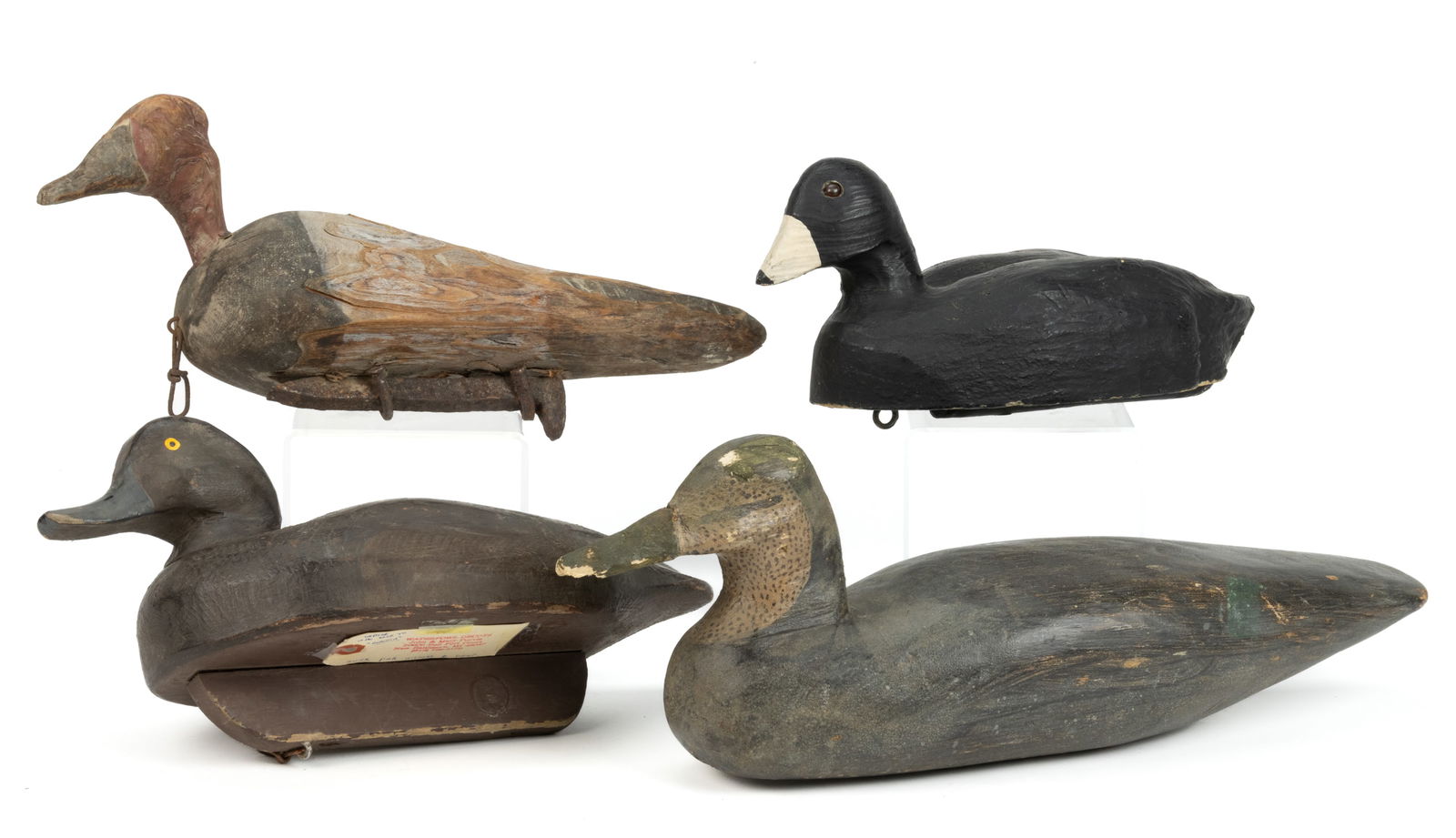 AMERICAN FOLK ART CARVED AND PAINTED DUCK DECOYS, LOT OF FOUR (1 of 4)