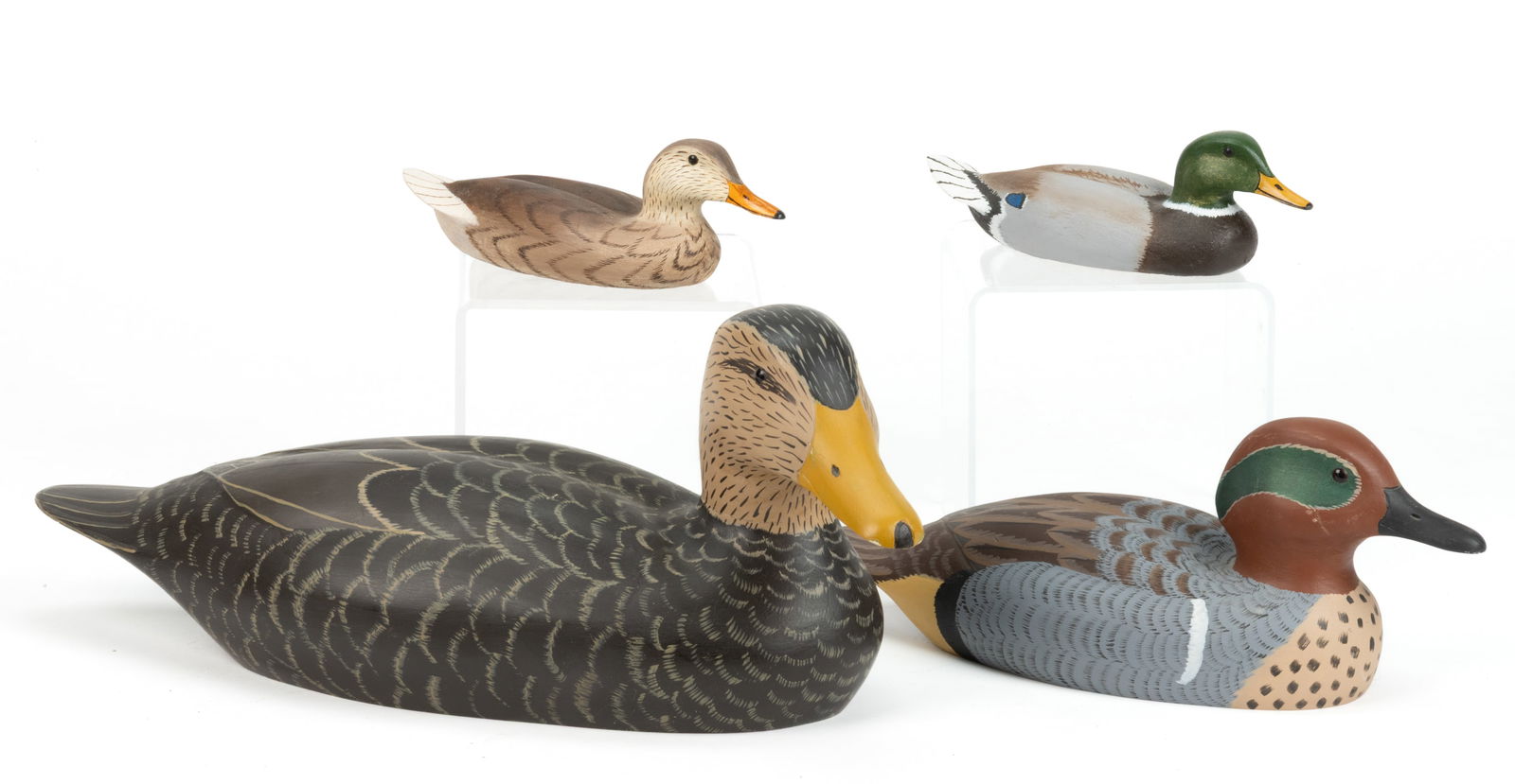 AMERICAN FOLK ART CARVED AND PAINTED DUCK DECOYS, LOT OF FOUR (1 of 4)