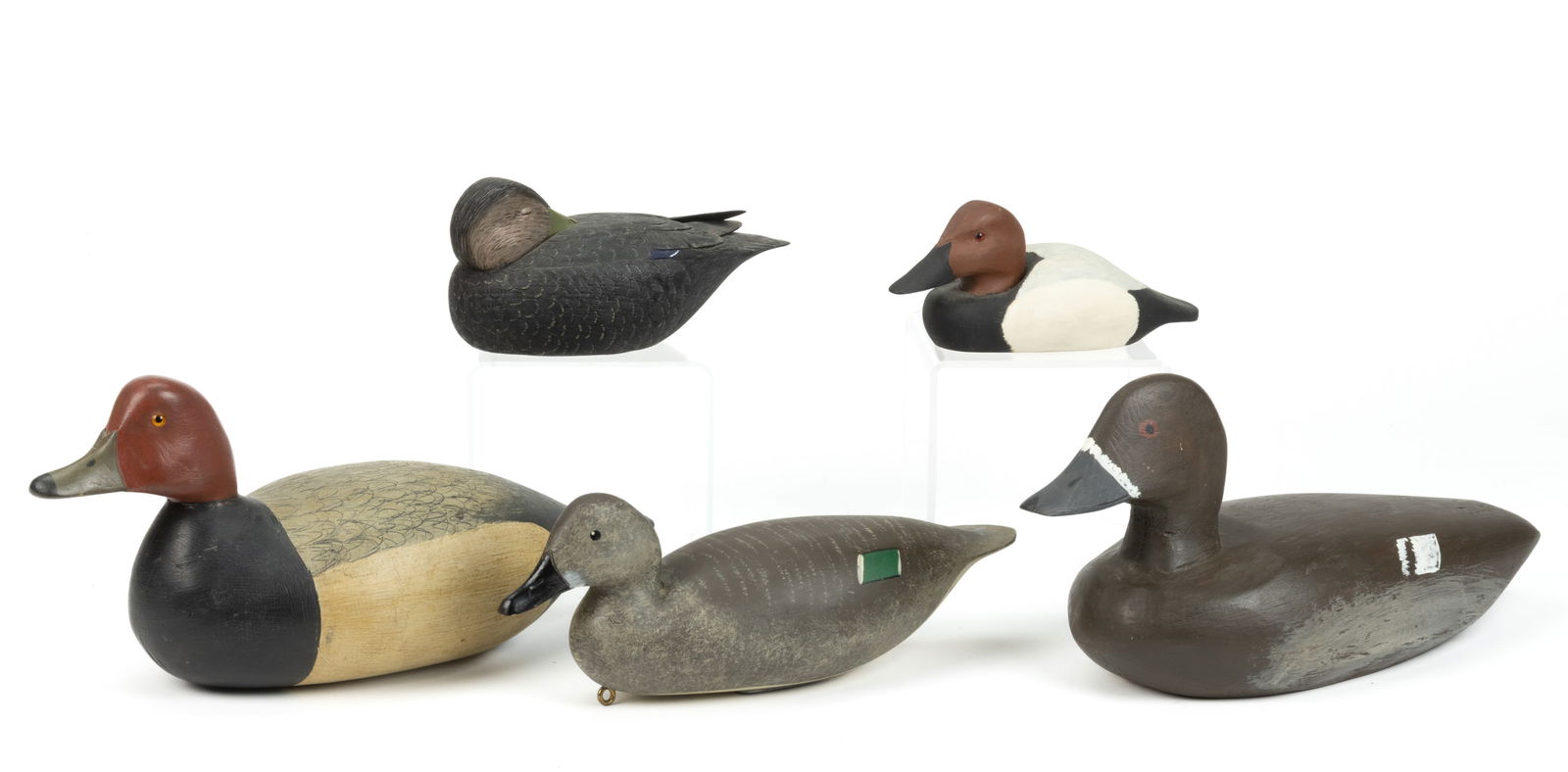 AMERICAN FOLK ART CARVED AND PAINTED DUCK DECOYS, LOT OF FIVE (1 of 4)