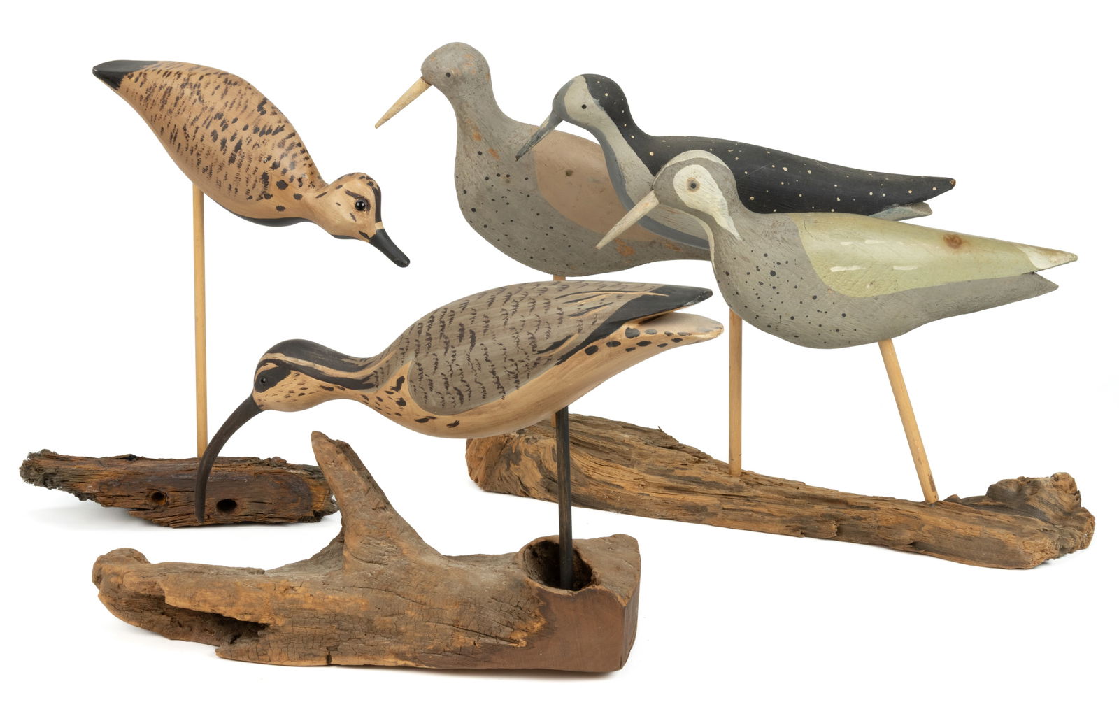 AMERICAN FOLK ART CARVED AND PAINTED SHOREBIRD DECOYS, LOT OF THREE (1 of 2)