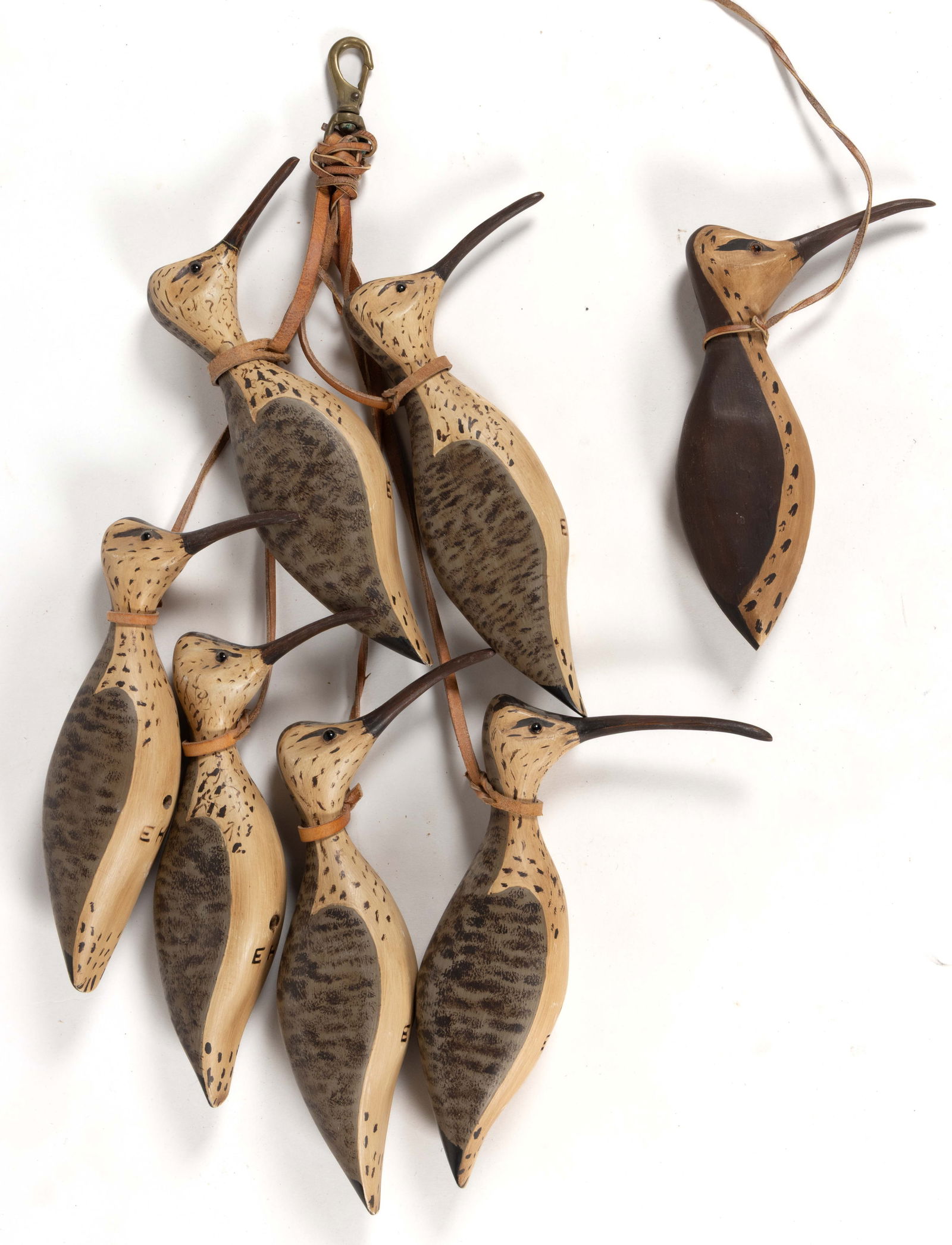 AMERICAN FOLK ART CARVED AND PAINTED SHOREBIRD DECOYS, LOT OF SEVEN (1 of 1)