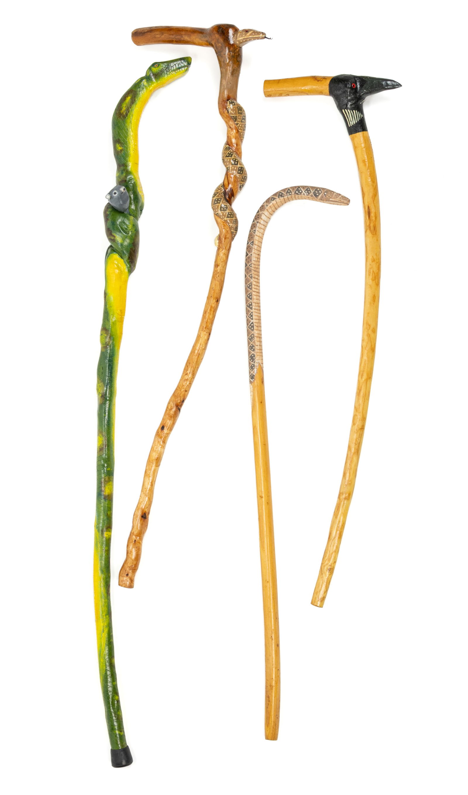 AMERICAN CARVED AND PAINTED FOLK ART CANES, LOT OF FOUR (1 of 3)