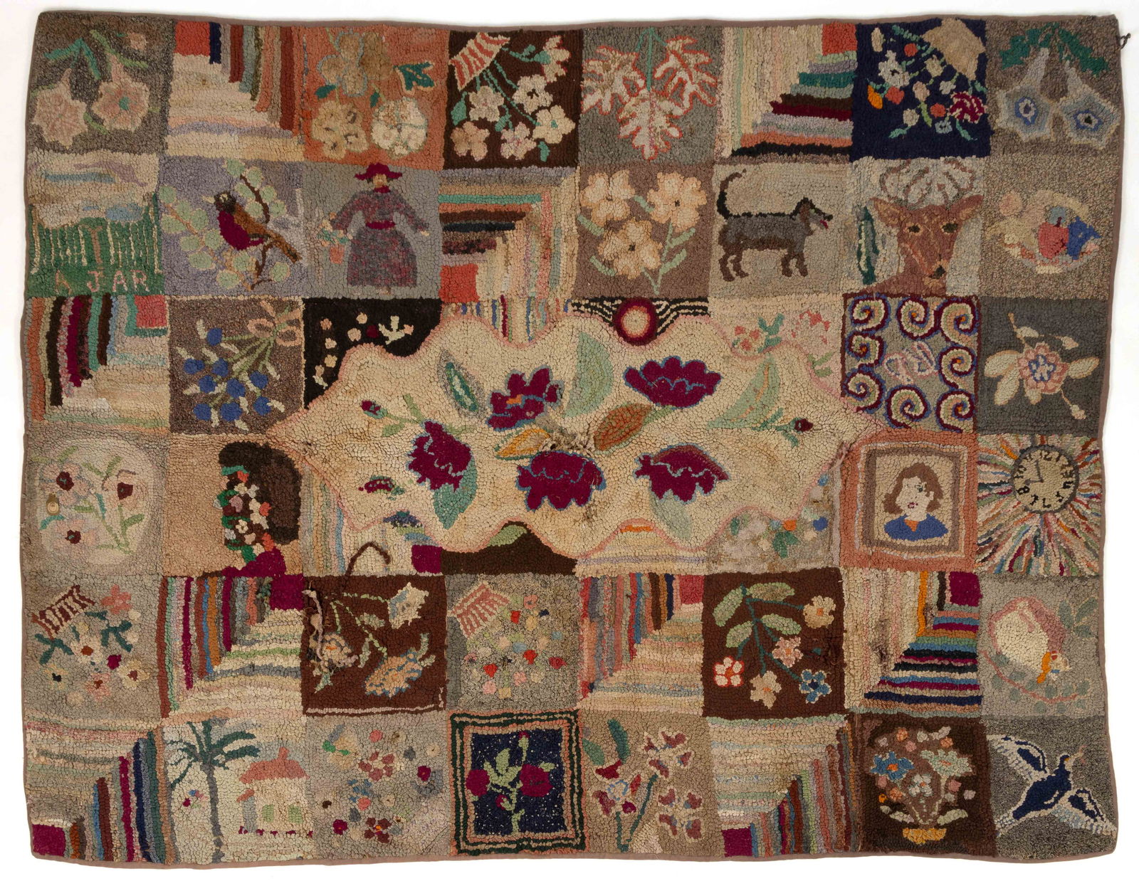 LARGE AMERICAN FOLK ART PICTORIAL HOOKED RUG (1 of 8)