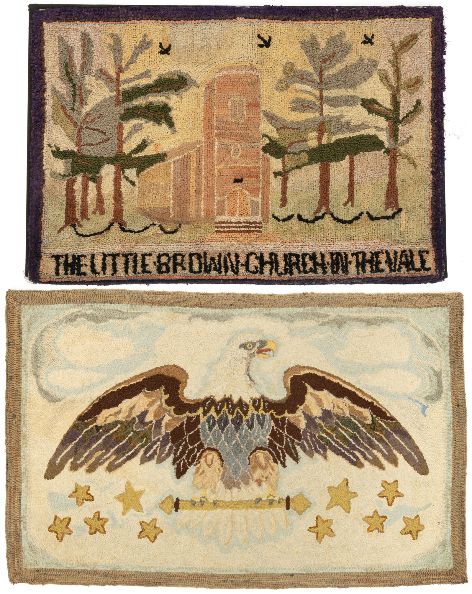 AMERICAN FOLK ART PICTORIAL HOOKED RUGS, LOT OF TWO (1 of 5)
