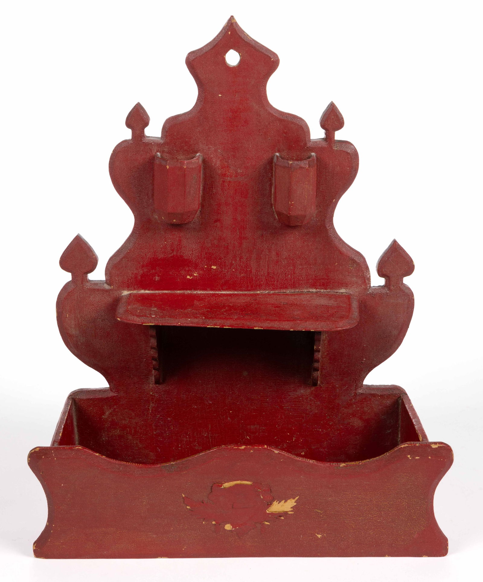 AMERICAN FOLK ART PAINTED WALL POCKET / SMOKING BOX (1 of 3)