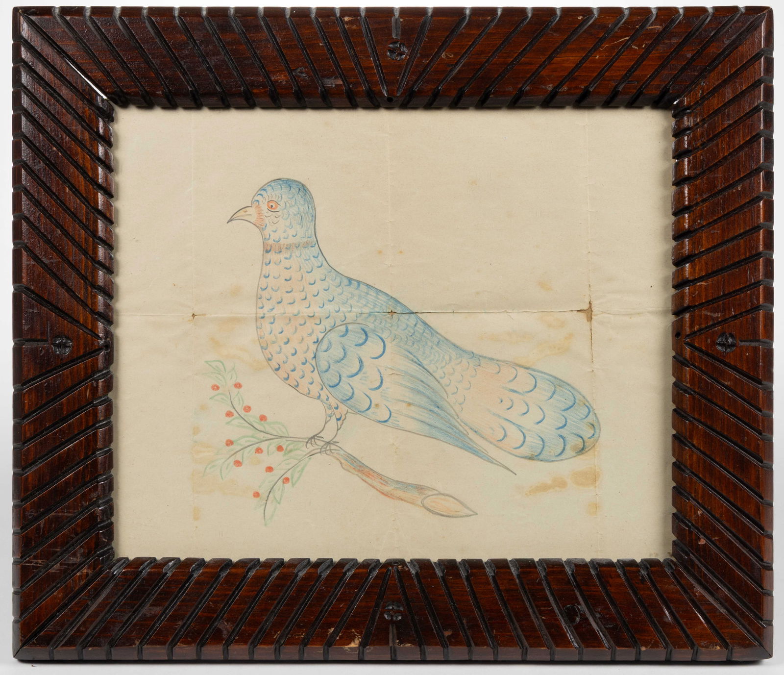 AMERICAN SCHOOL (19TH CENTURY) FOLK ART DRAWING OF A PEACE DOVE (1 of 2)
