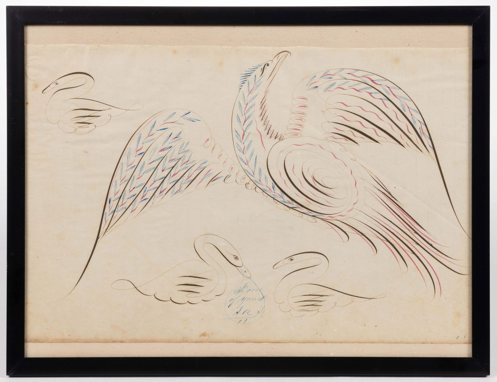 AMERICAN FOLK ART CALLIGRAPHY DRAWING (1 of 1)