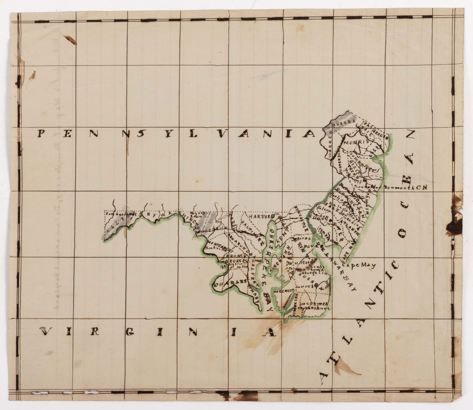 MID-ATLANTIC SCHOOLBOY MAP OF MARYLAND, DELAWARE, AND NEW JERSEY (1 of 2)