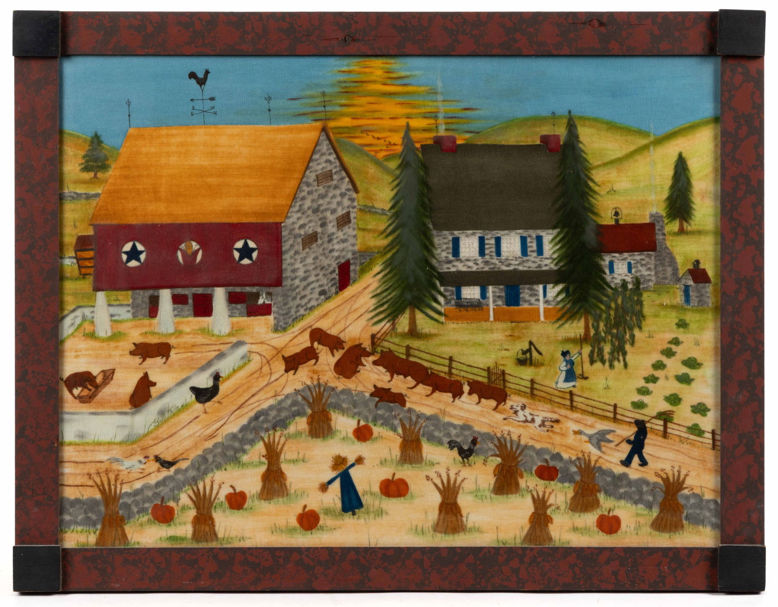 WILLIAM "BILL" RANK (PENNSYLVANIA, 1921-2000) FOLK ART THEOREM FARM SCENE PAINTING (1 of 2)