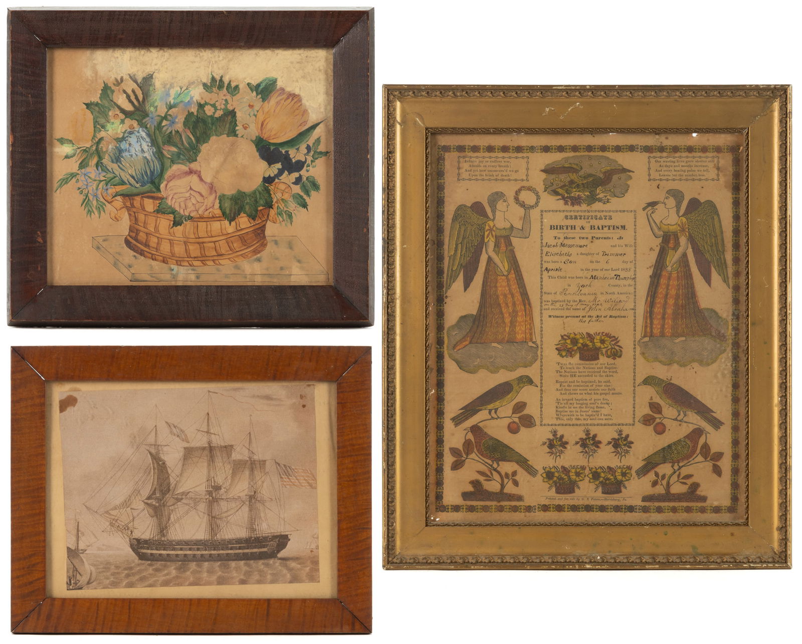 ASSORTED AMERICAN FOLK ART AND OTHER FRAMED ARTICLES, LOT OF THREE (1 of 7)