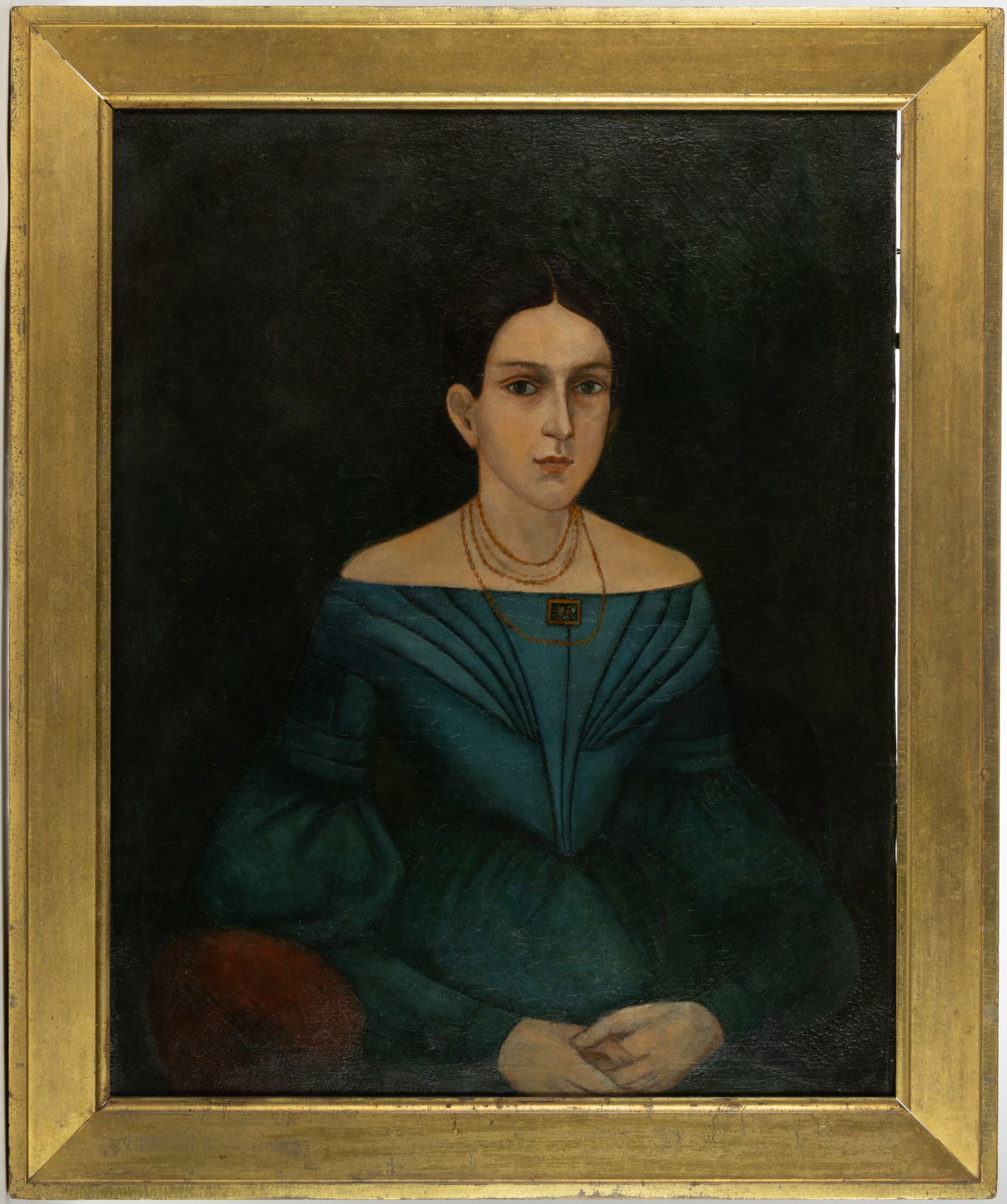 AMERICAN SCHOOL (19TH CENTURY) FOLK ART PORTRAIT OF A LADY (1 of 5)