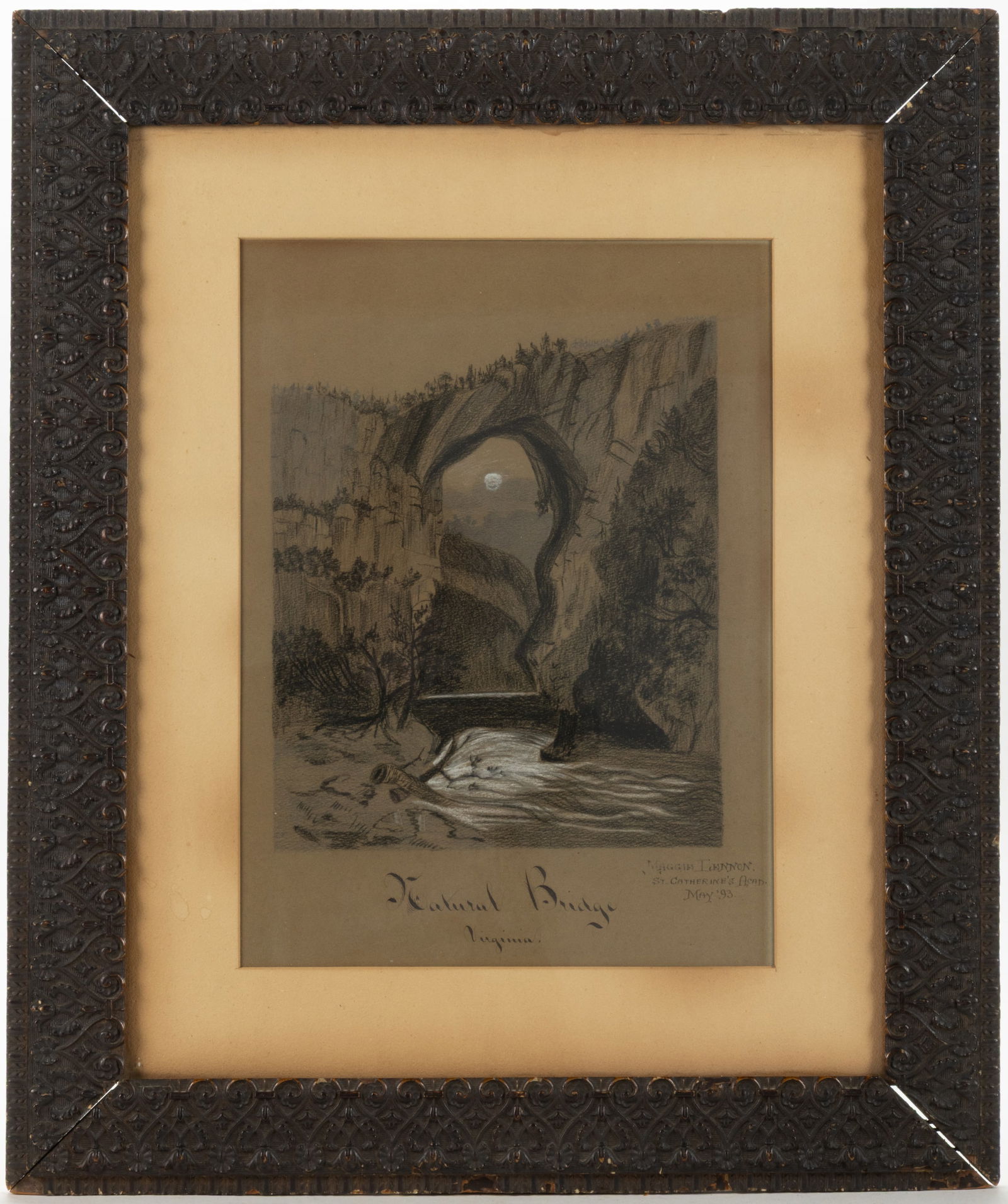SHENANDOAH VALLEY OF VIRGINIA (19TH CENTURY) SCHOOLGIRL DRAWING OF NATURAL BRIDGE (1 of 3)