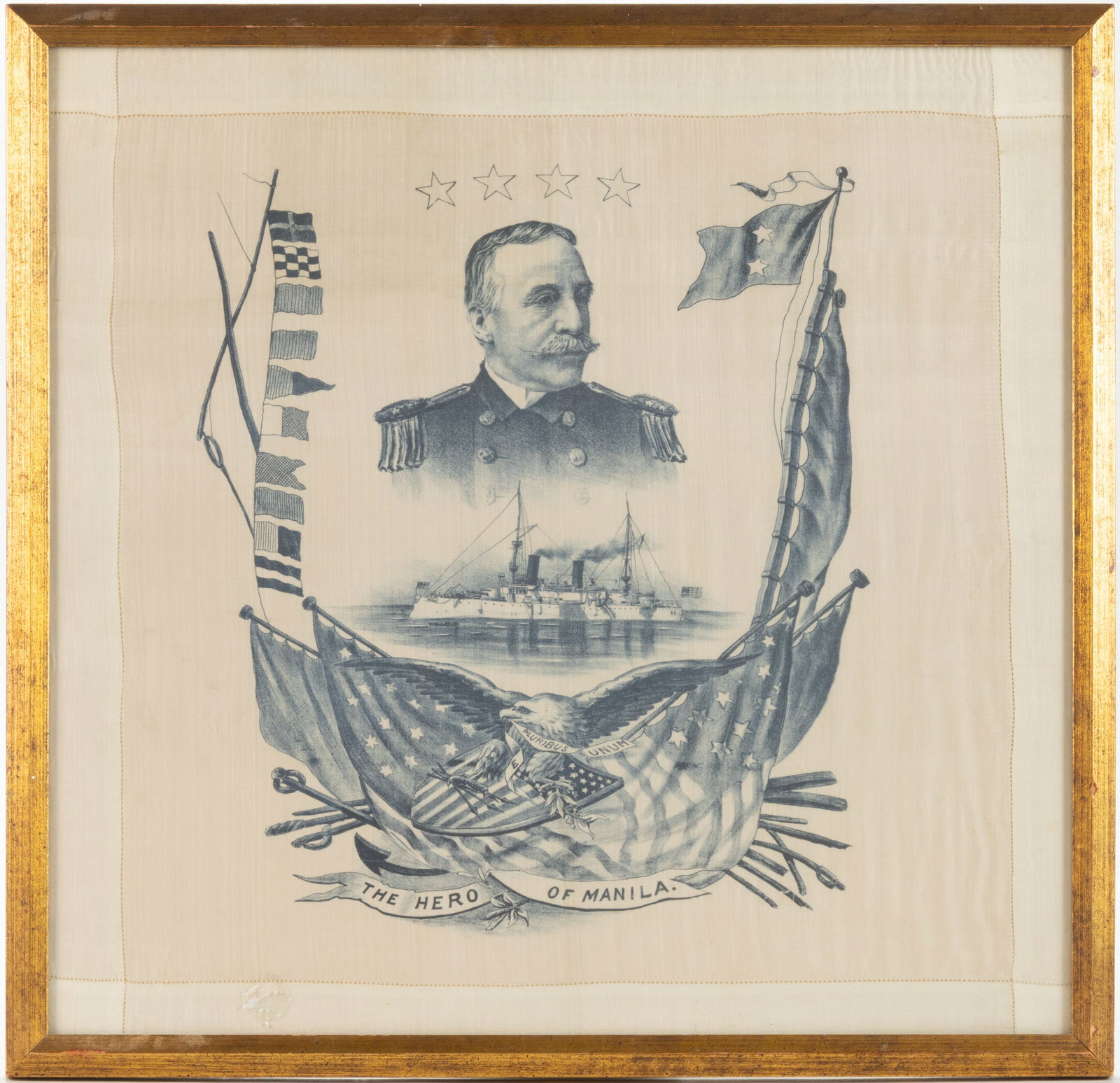 AMERICAN HISTORICAL ADMIRAL GEORGE DEWEY / SPANISH-AMERICAN WAR COMMEMORATIVE HANDKERCHIEF (1 of 2)